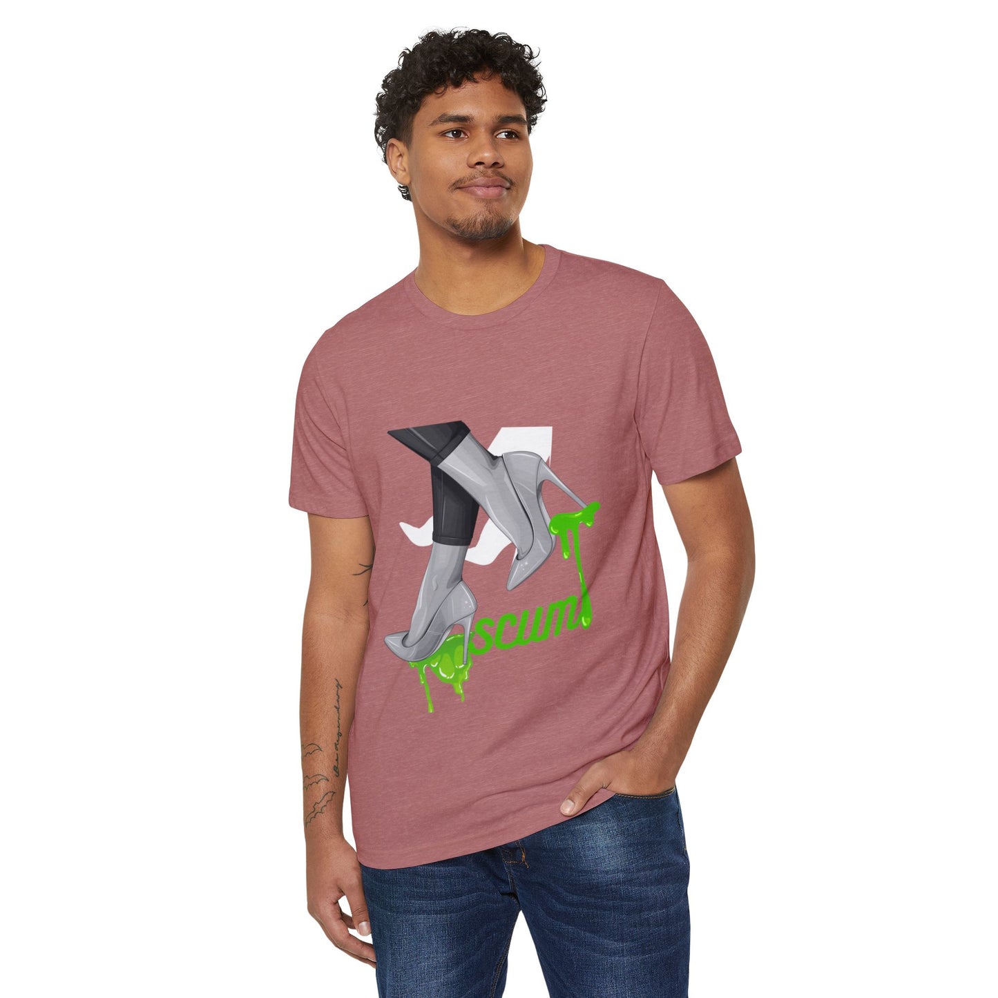 Graphic Tee Unisex Recycled Organic T-Shirt, High Heels Dripping Scum Tee, Fashionable Eco-Friendly Shirt, Sustainable Streetwear Top,