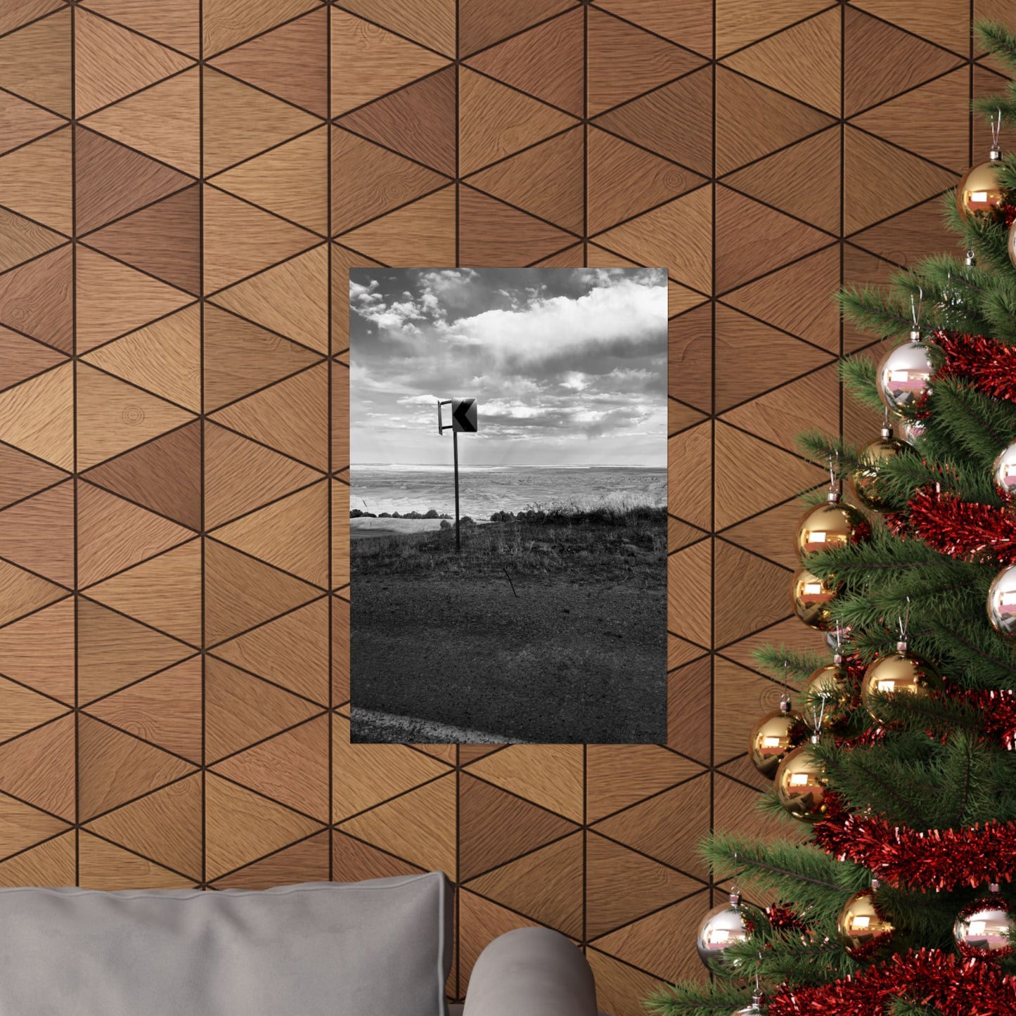 Road Sign Matte Vertical Poster, Badlands, Landscape, Black and White, Wall Art, Photo, Artwork, Decor, Gift, Nature, Warning