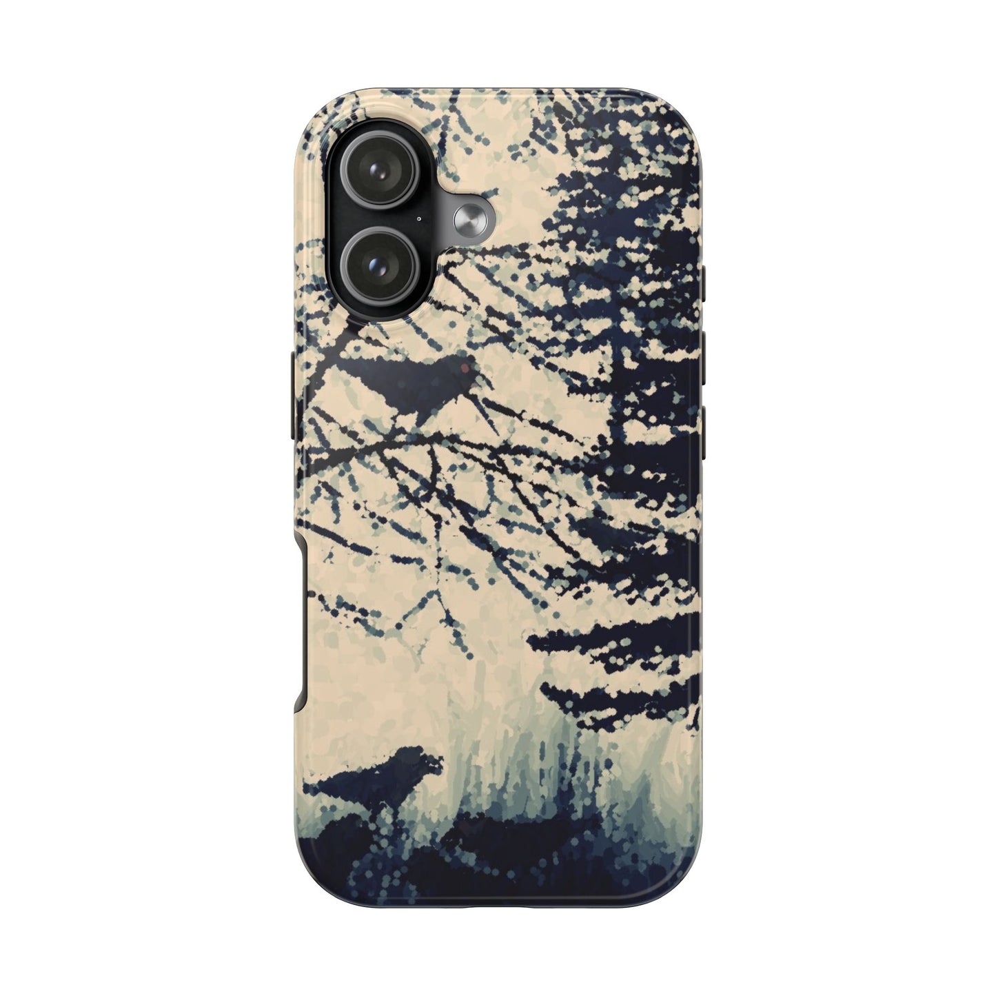 Crows in Forest Tough Phone Cases, iPhone & Samsung cases, wireless charging, crows, trees, birds, original artwork, gifts, Halloween