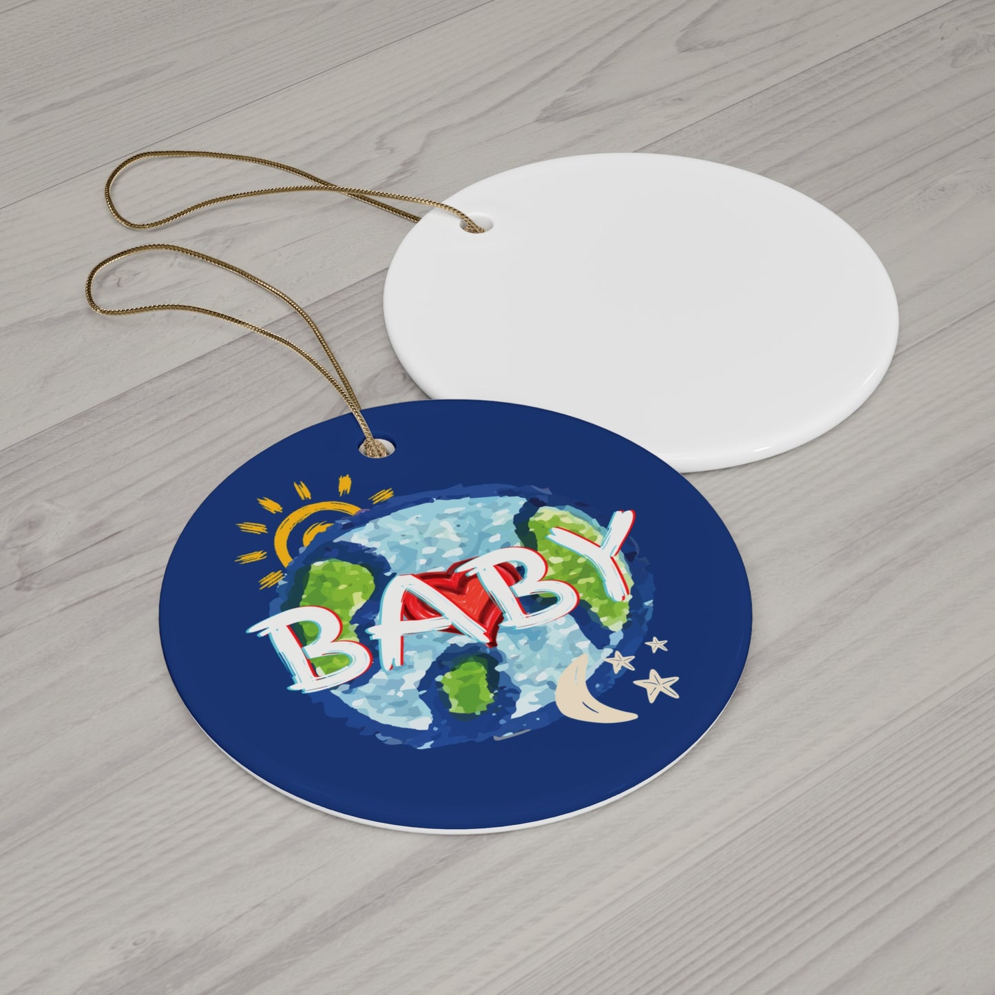 BABY Hanging Ceramic Ornament, Whole World, Sun Moon & Stars, Heart, Circle Snowflake Heart Star, Christmas Tree, Holiday, Birthday, Gifts