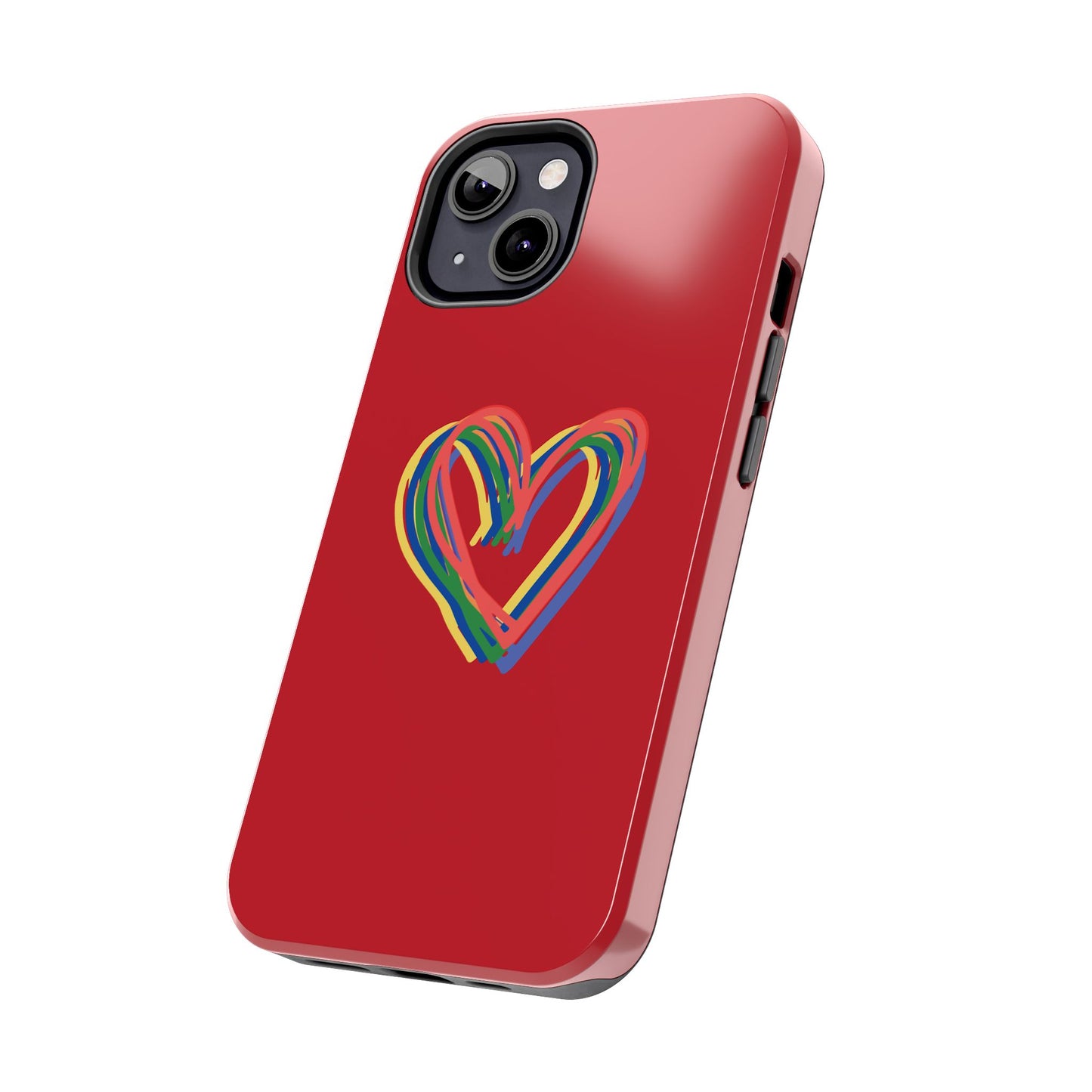 Rainbow Hearts Tough Phone Case, Red Phone Cover, Smartphone Case, Heart Pattern Phone Shell, Phone Hard Case, Colorful, Wireless Charging