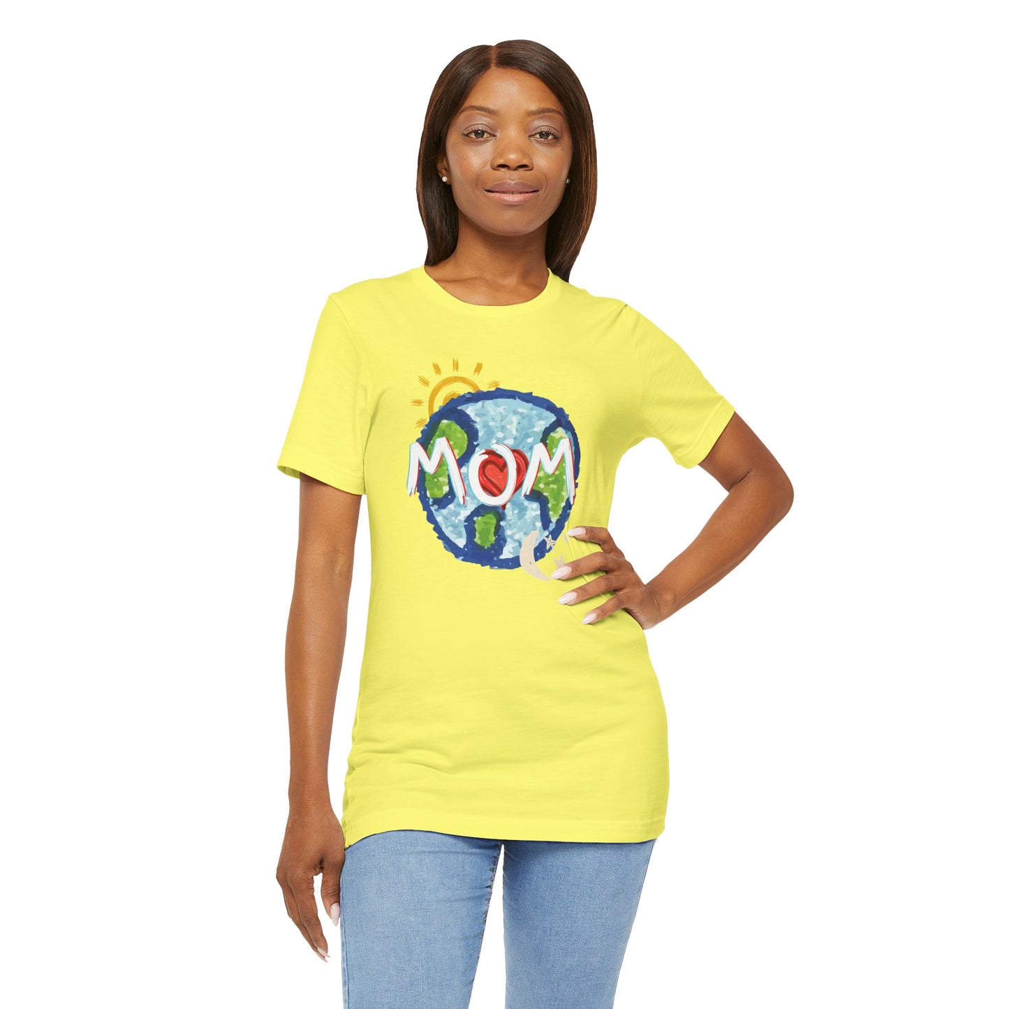 MOM Unisex Tee, Whole World, Sun Moon Stars, Heart, Love, Mothers Day, Gifts for Women, Comfy, Soft, Casual, Gender Neutral, Short Sleeves