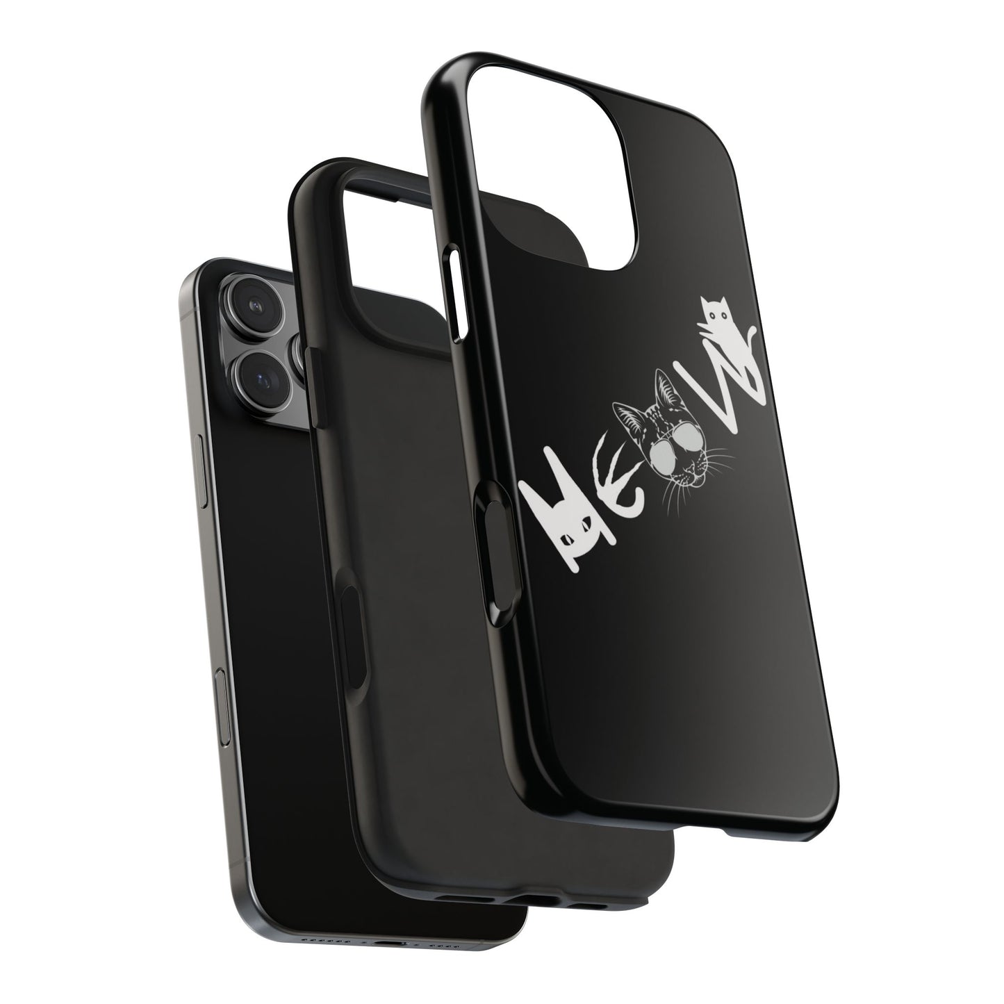 Meow Tough Phone Cases, iPhone & Samsung cases, wireless charging, cats, sassy, kitty, gender neutral, gifts, Halloween, birthday, Christmas