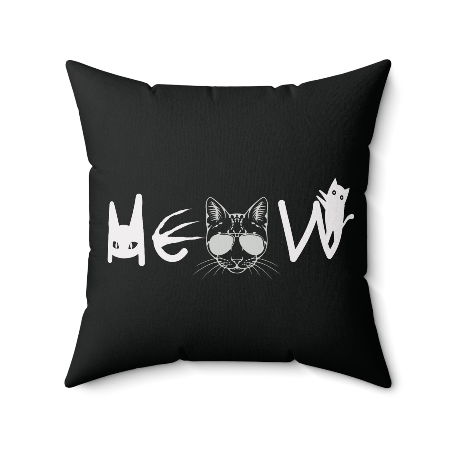 Meow Black Spun Polyester Square Pillow, Cats, Sassy, Fun, Equality, Election, Vote, Halloween, Decor, Dorm, Sofa, Throw, Gift, 4 Sizes