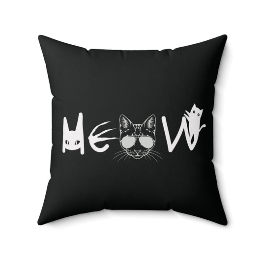 Meow Black Spun Polyester Square Pillow, Cats, Sassy, Fun, Equality, Election, Vote, Halloween, Decor, Dorm, Sofa, Throw, Gift, 4 Sizes