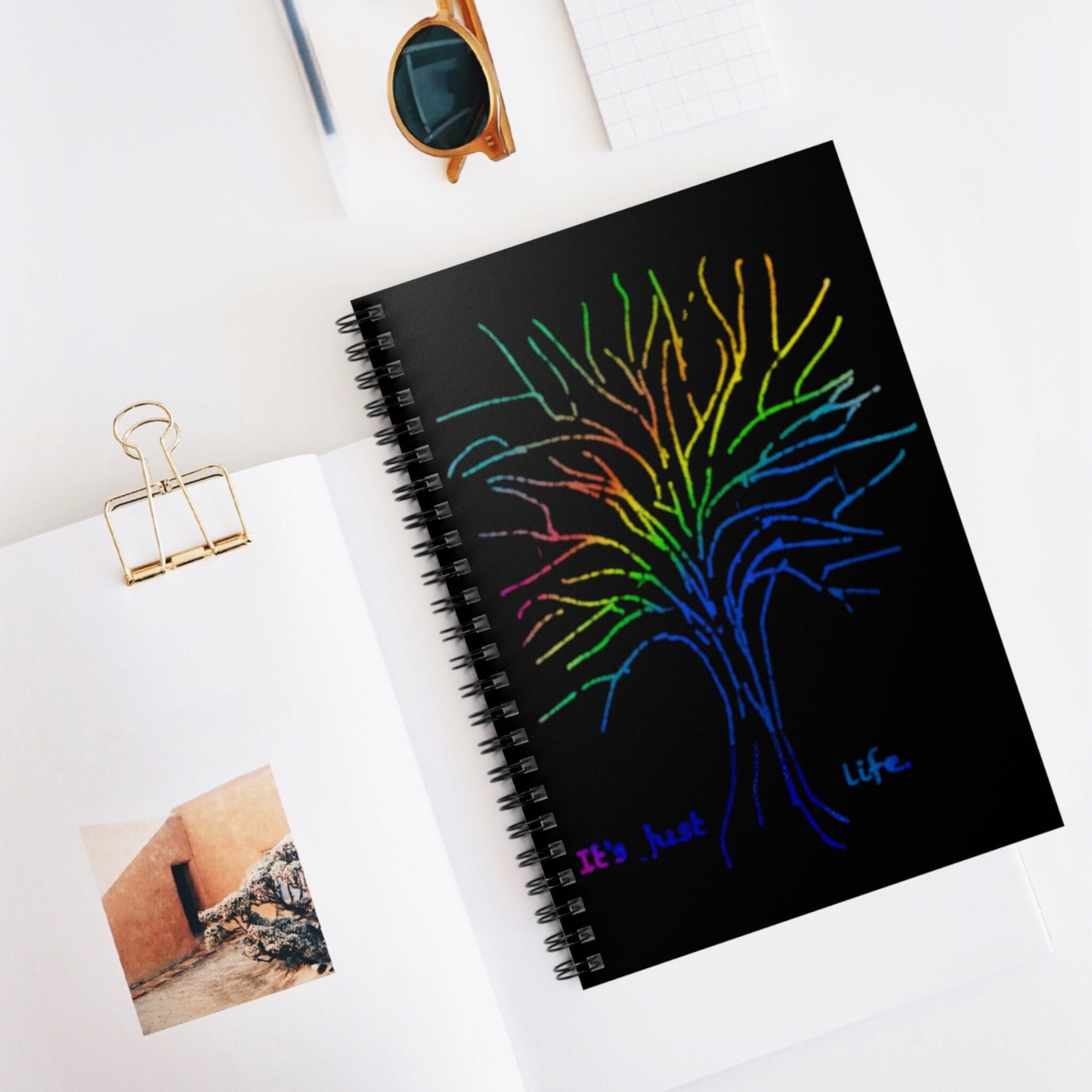 Its Just Life Rainbow Tree Black Spiral Notebook - Ruled Line, gender neutral, journal, notes, lists, pride, teens, adults, kids, friends