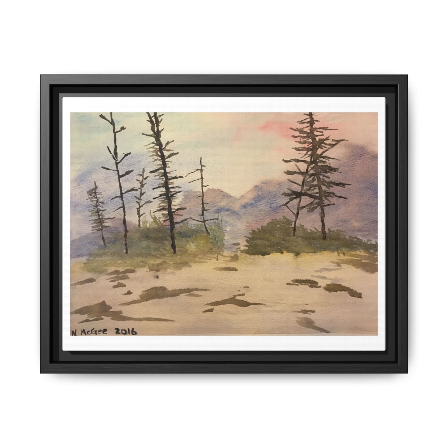 Black Frame Glacier National Park After Fire, Original Watercolor Print, Nature, Trees, Mountains, Forest, Artwork, Wall Art, Canvas, Gift