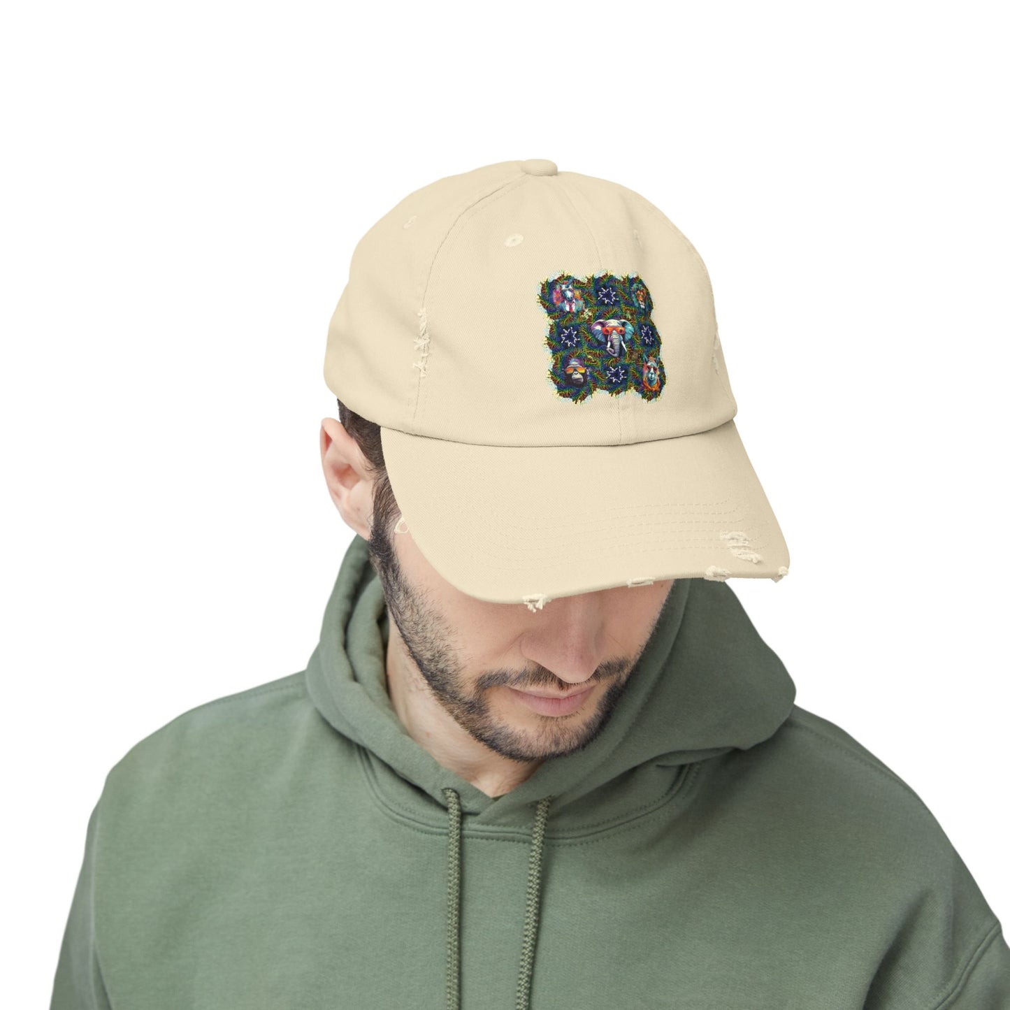 Wild & Cool Creatures Unisex Distressed Cap, Graphic Art, Animals, Gift, Hats, Cotton Twill, Adjustable, Gifts for Women Men Friends Teens