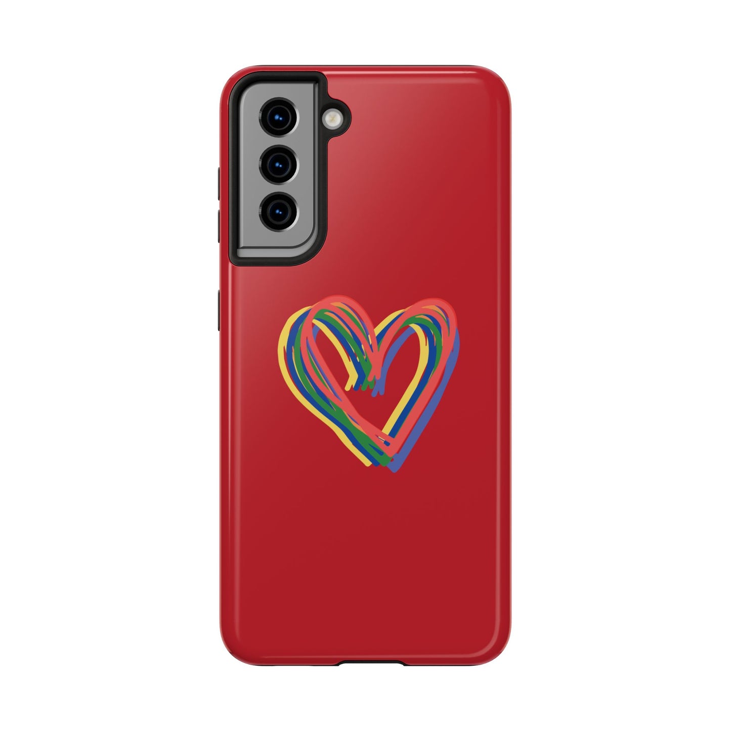 Rainbow Hearts Tough Phone Case, Red Phone Cover, Smartphone Case, Heart Pattern Phone Shell, Phone Hard Case, Colorful, Wireless Charging