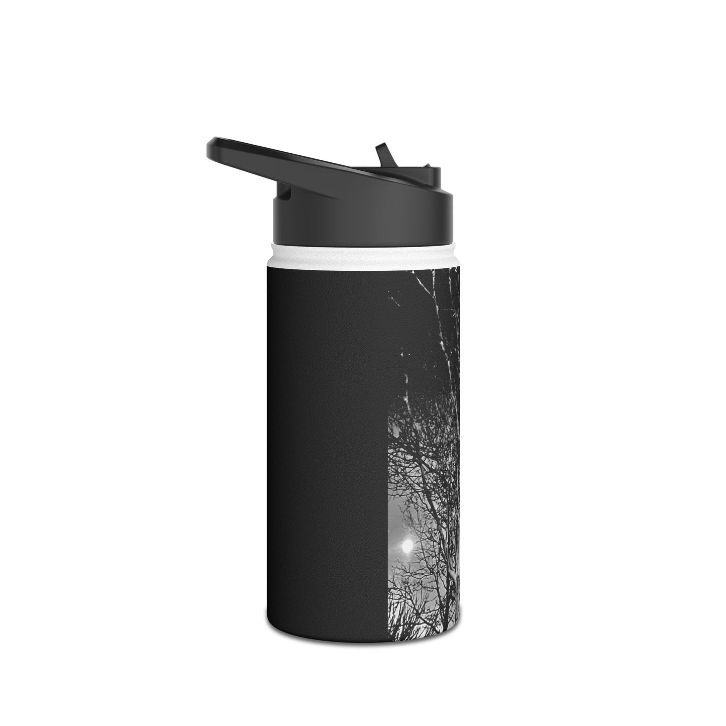 Worm Moon Night Tree Stainless Steel Water Bottle, Nature, Artwork, Gift, Black and White, BPA-free, Photo, Halloween