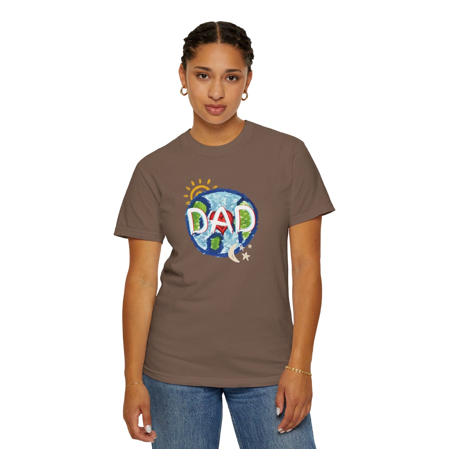 DAD Unisex Garment-Dyed T-shirt - Whole World, Sun, Moon & Stars, Heart - Fathers Day Gift
