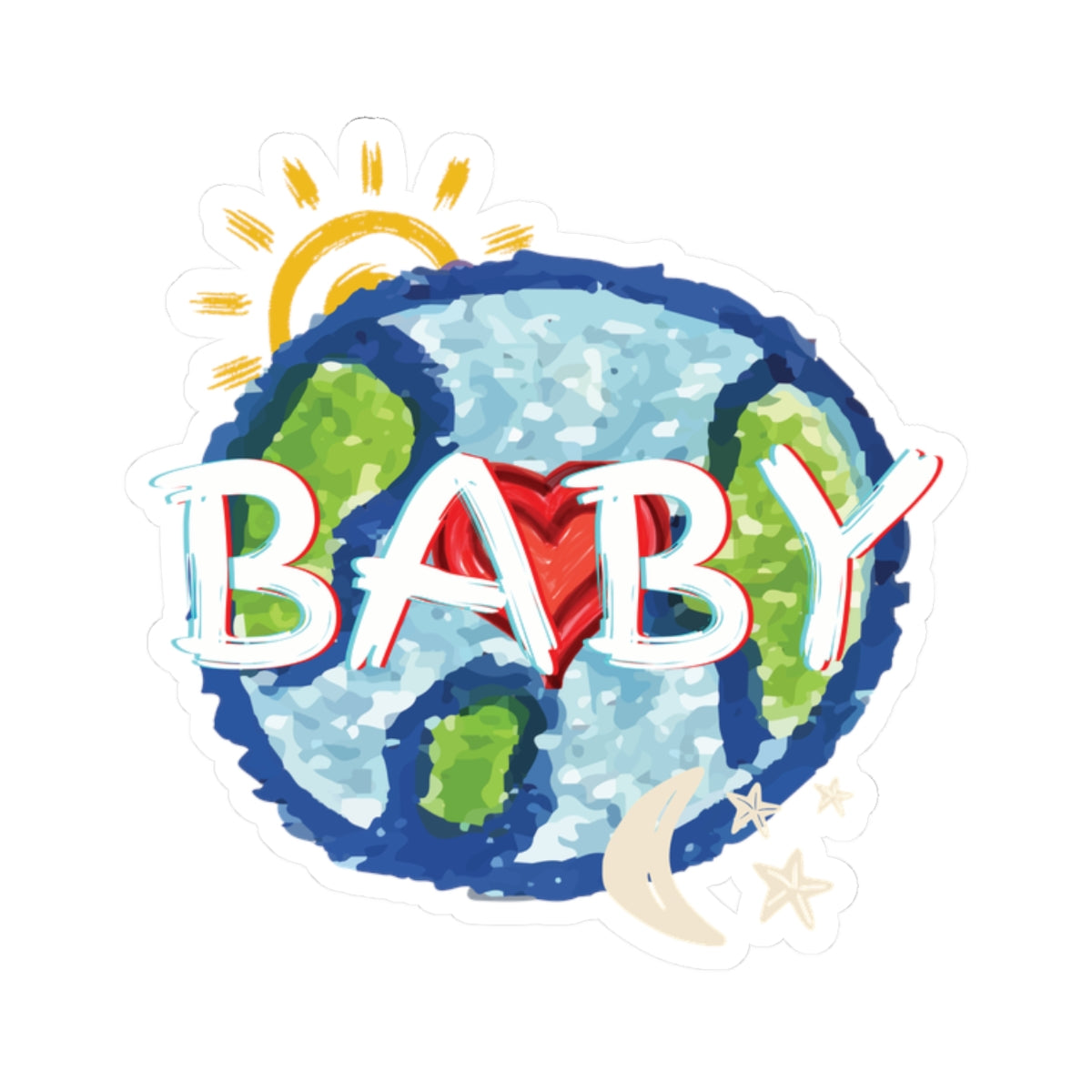 Baby World Sun Moon Stars Heart Sticker, Nursery Decor, Laptop Decal, Planner Sticker, Scrapbooking Supplies, Bullet Journal Accessories