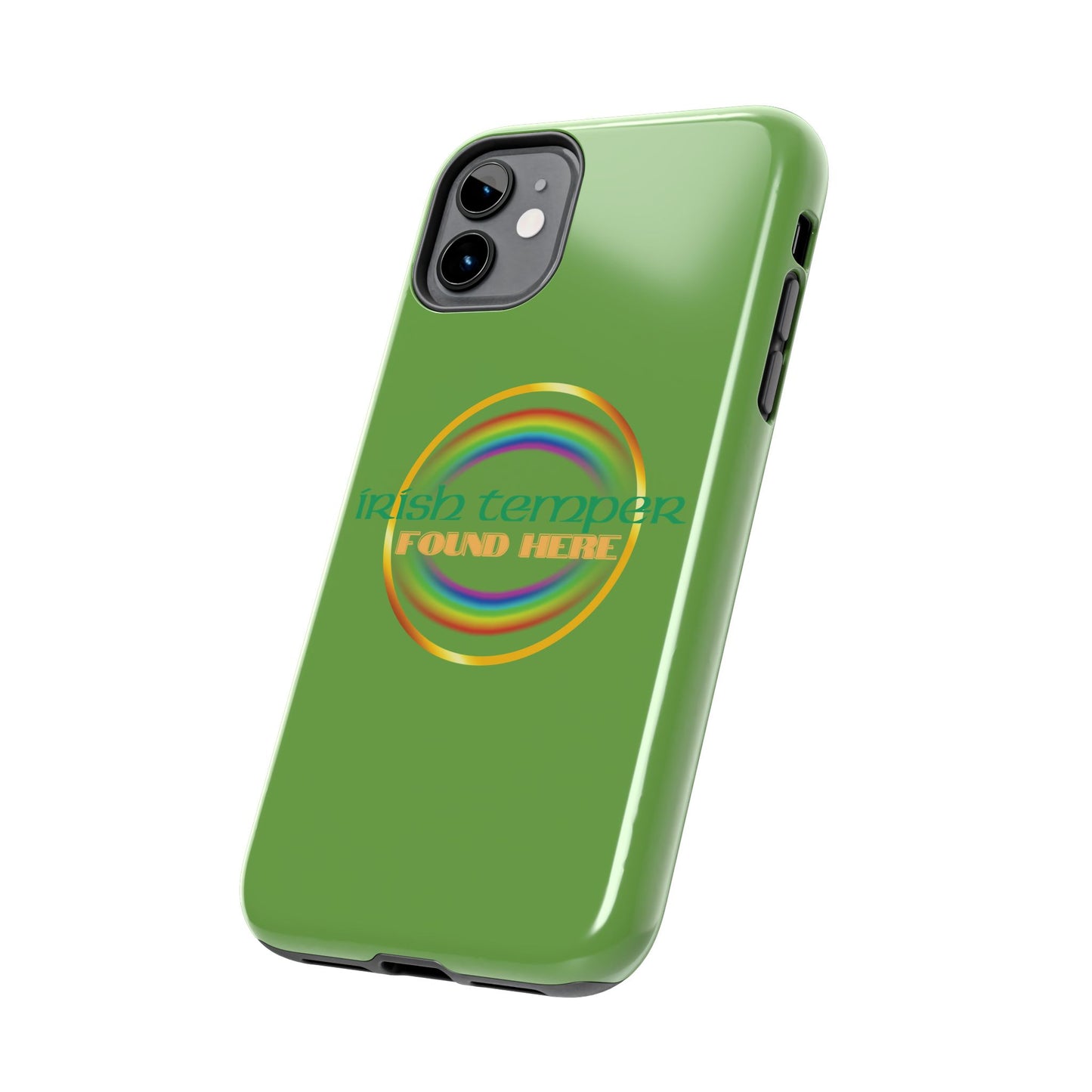 Green Irish Temper Found Here Tough Phone Cases, iPhone & Samsung cases, wireless charging, gifts, St Patricks Day, Birthday, Christmas