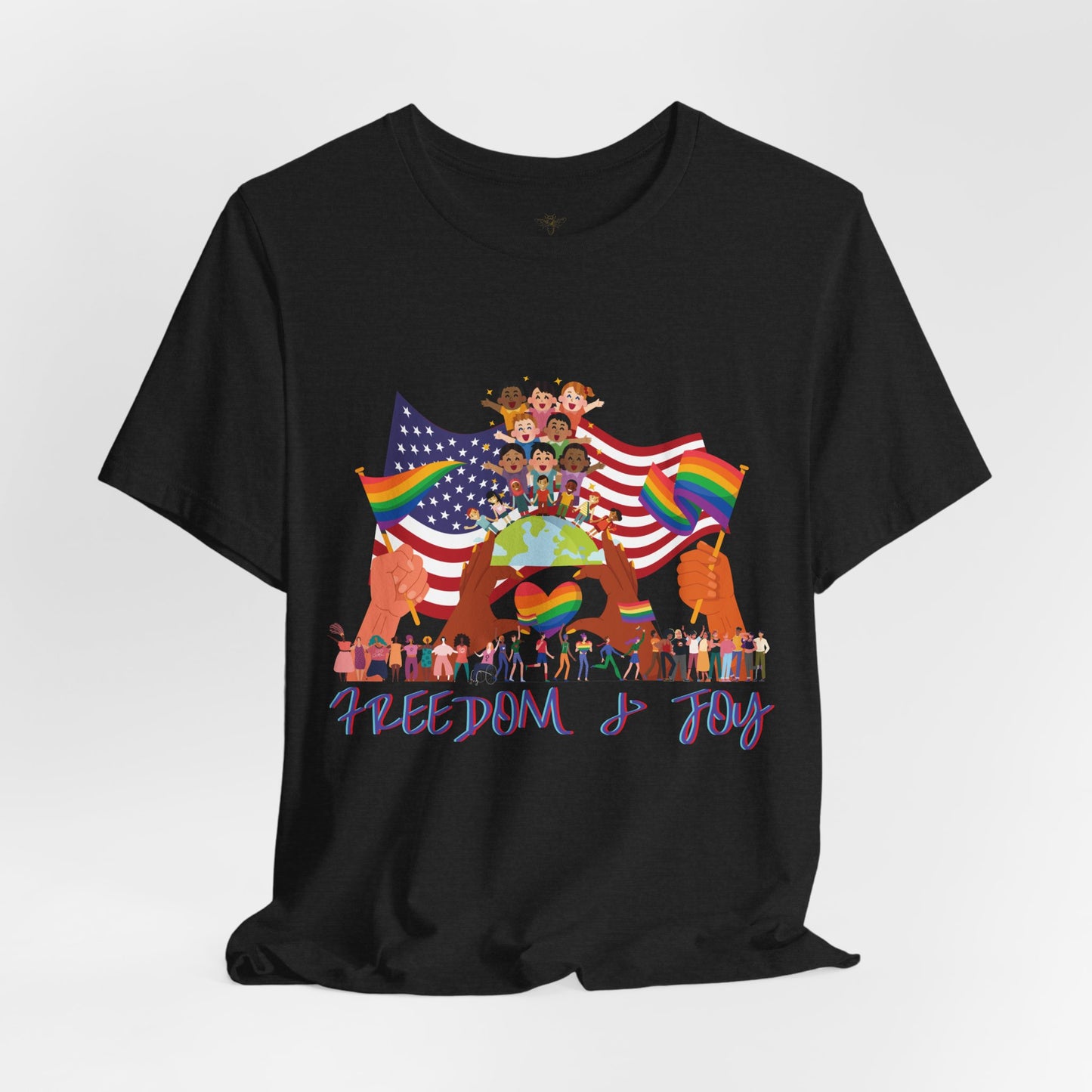 Freedom & Joy Unisex Tee, America, Inclusion, Equality, Love, Pride, Flag, Election, Gift, Comfy, Soft, Casual, Gender Neutral, Short Sleeve