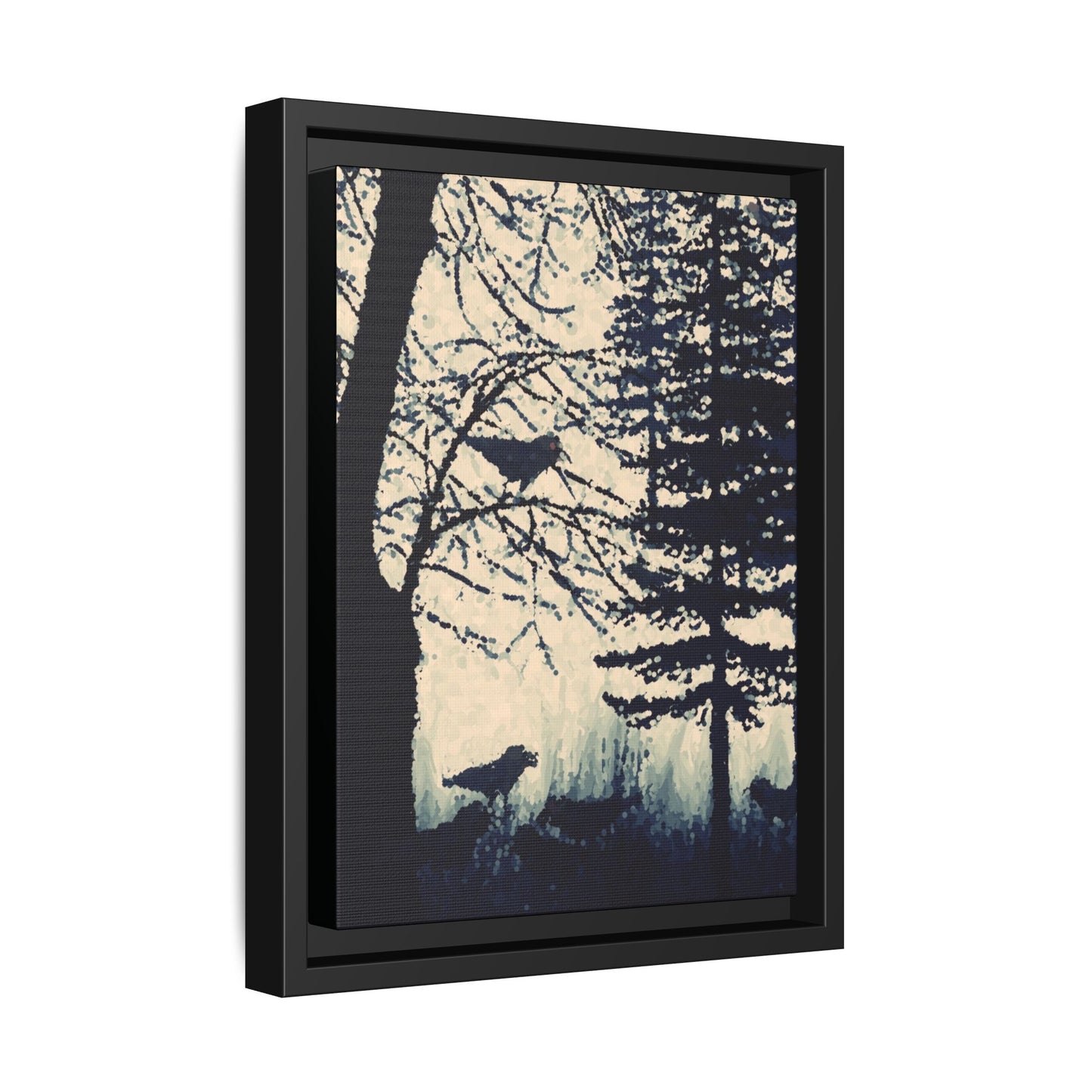 Black Frame Crows in Forest, Dark Black & White, Matte Canvas, Original Artwork, Wall Art, Decor, Trees, Birds, Nature, Gift, Eco, Halloween