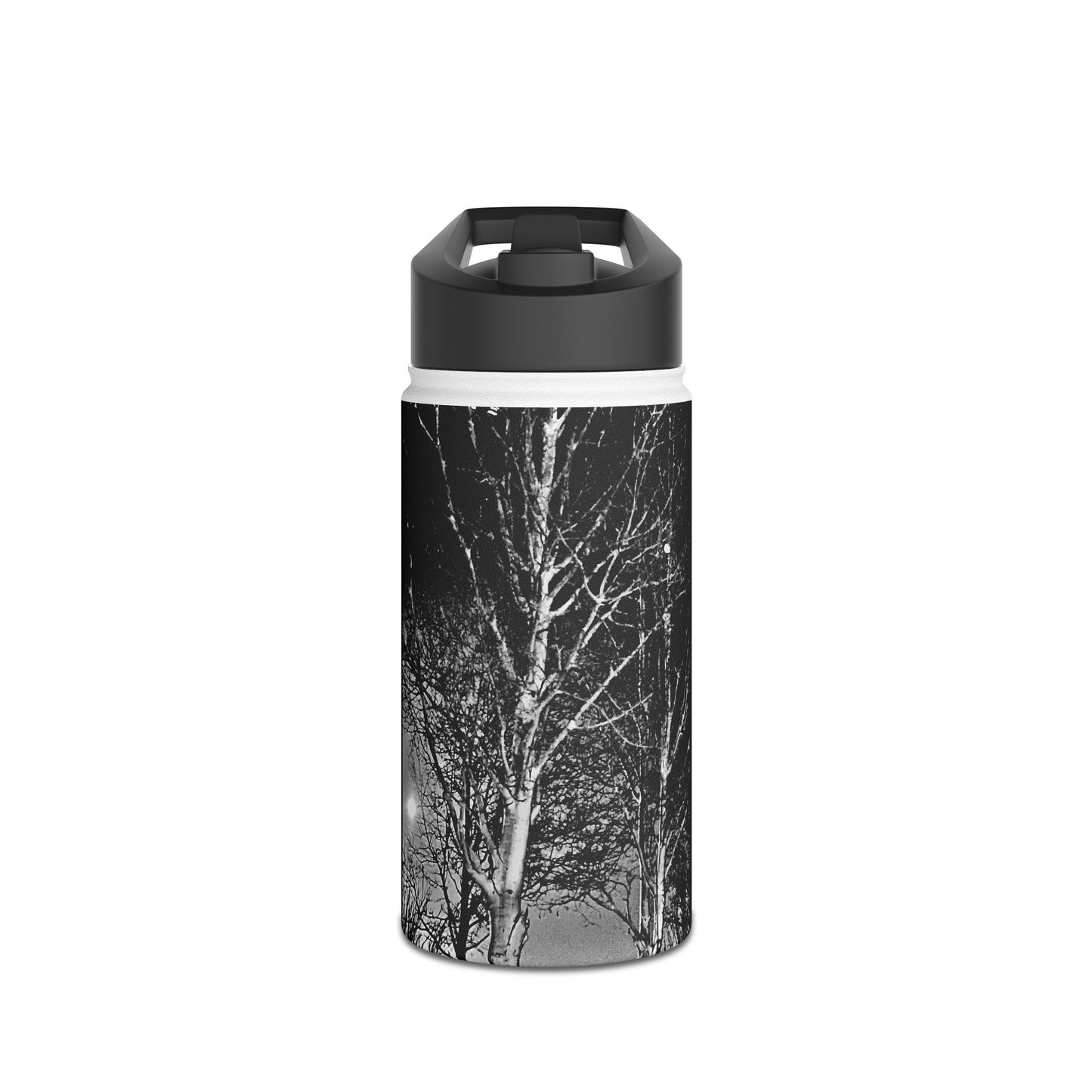Worm Moon Night Tree Stainless Steel Water Bottle, Nature, Artwork, Gift, Black and White, BPA-free, Photo, Halloween