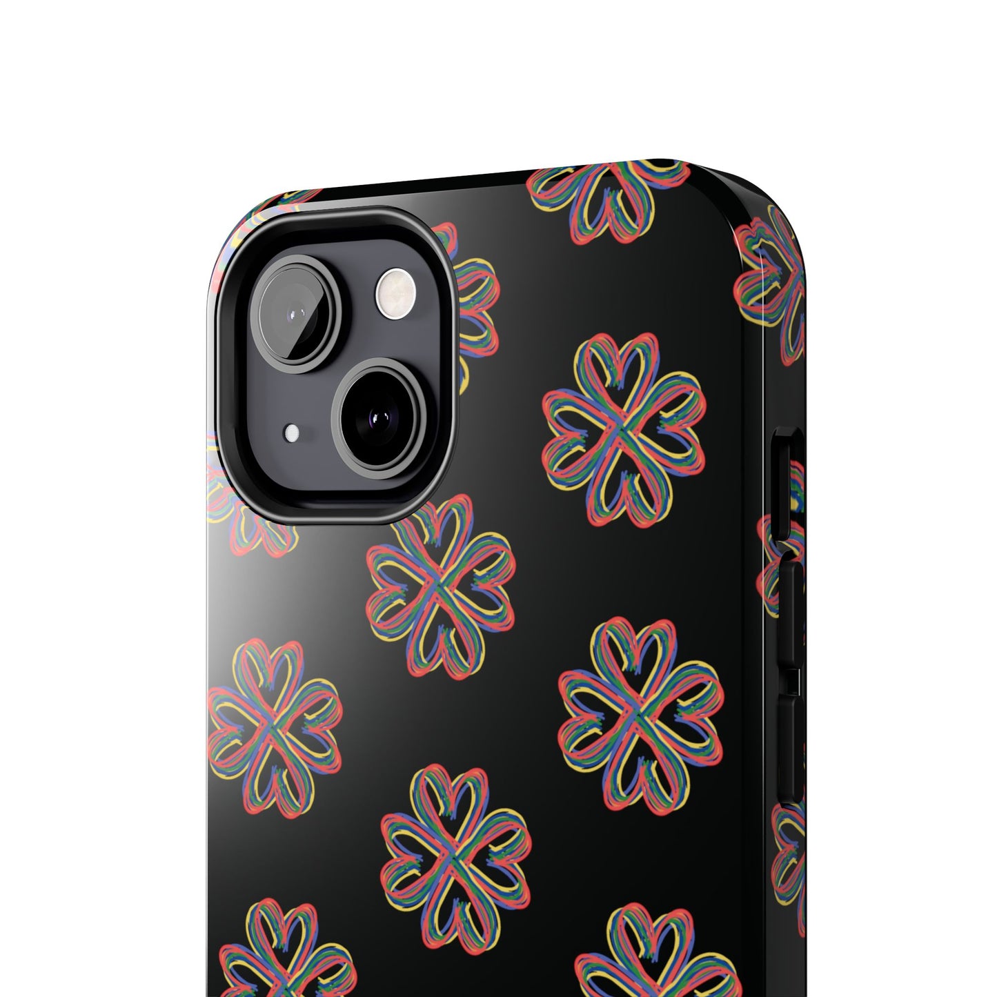 Tough Phone Cases, Floral Phone Cover, Protective Floral Case, Colorful Phone Shell, Black Phone Case, Wireless Charging
