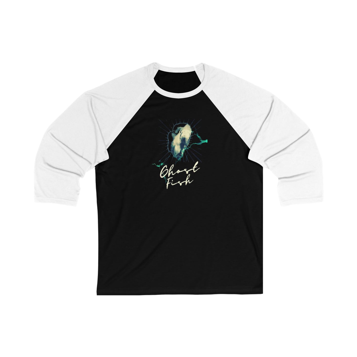 Ghost Fish Unisex 3\4 Sleeve Baseball Tee, graphic tees, animals, fun, gender neutral, gift, women men teens friends, Christmas, birthday