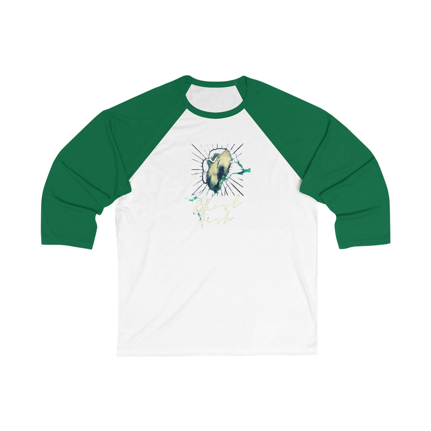 Ghost Fish Unisex 3\4 Sleeve Baseball Tee, graphic tees, animals, fun, gender neutral, gift, women men teens friends, Christmas, birthday