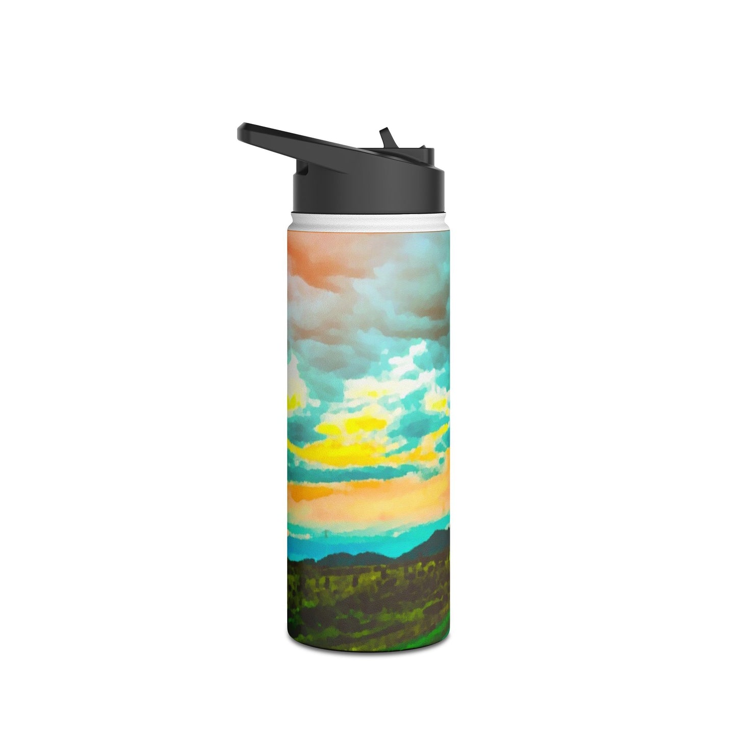 Wyoming Landscape Stainless Steel Water Bottle, Nature, America, Western, Artwork, Mountains, Gift, Sky, Colorful, Clouds, Sunset, Travel