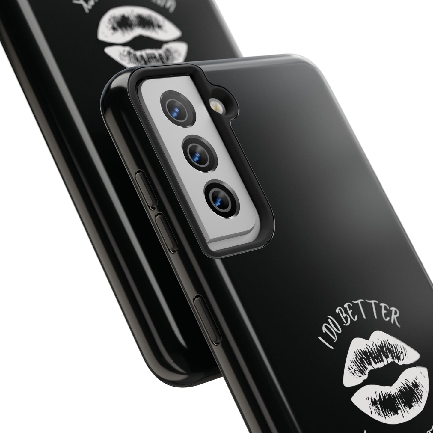Glamorous Lipstick Tough Phone Cases - Empowered Gifts, Sassy Wireless Charging Cover, Fun Lips Samsung & iPhone Cases, Black Design