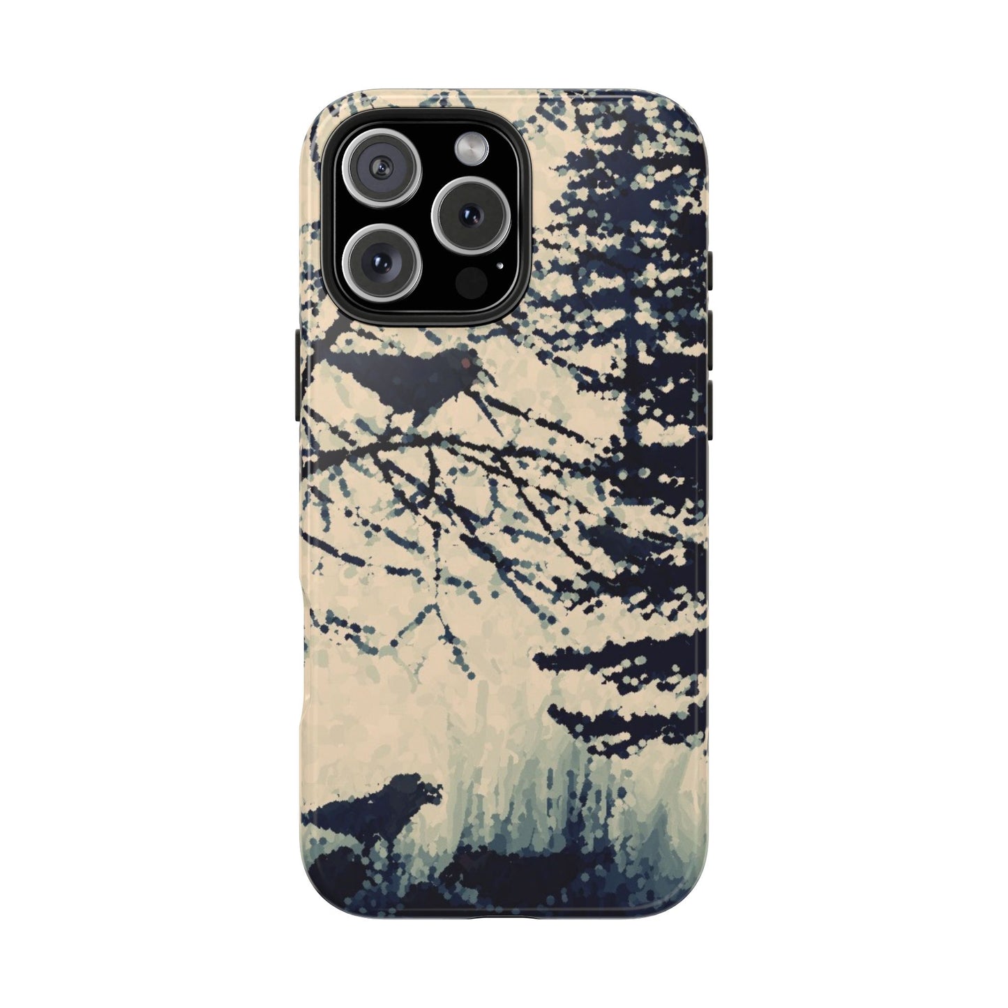 Crows in Forest Tough Phone Cases, iPhone & Samsung cases, wireless charging, crows, trees, birds, original artwork, gifts, Halloween
