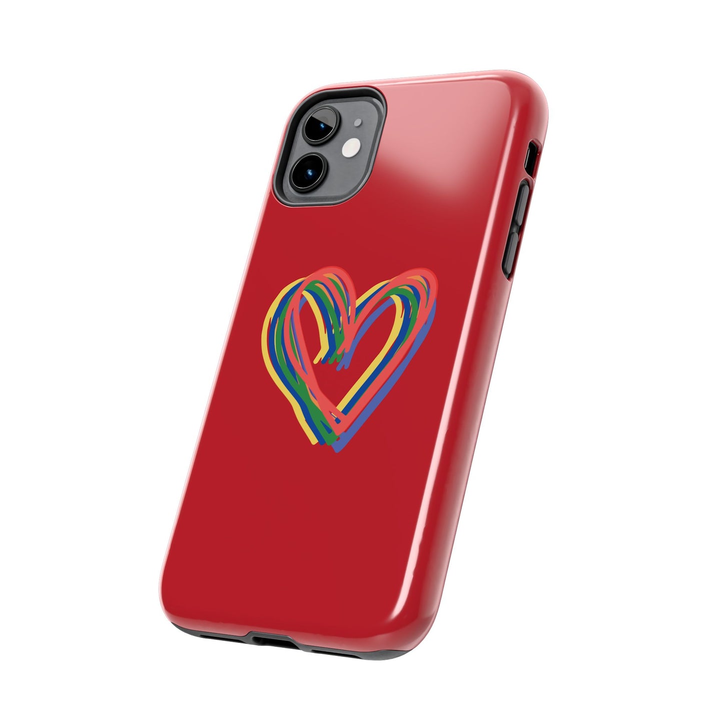Rainbow Hearts Tough Phone Case, Red Phone Cover, Smartphone Case, Heart Pattern Phone Shell, Phone Hard Case, Colorful, Wireless Charging