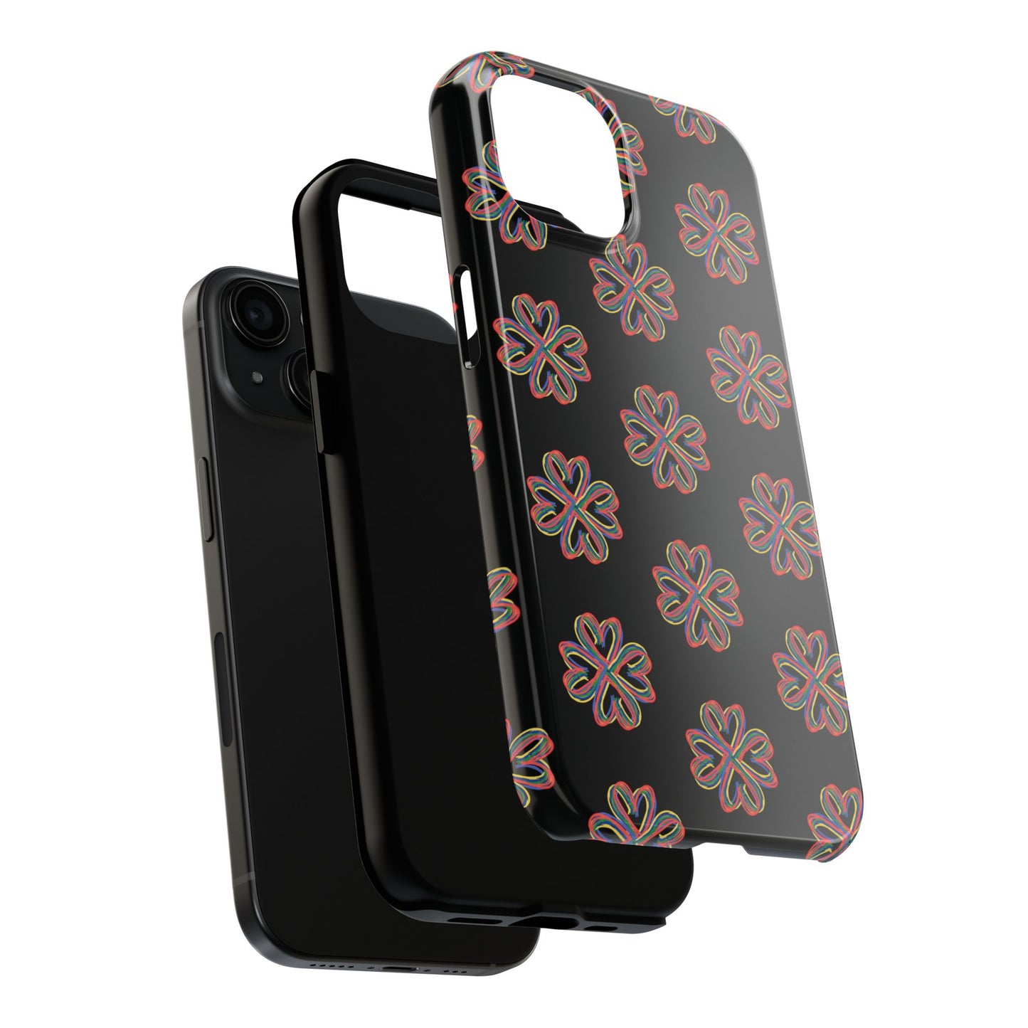 Tough Phone Cases, Floral Phone Cover, Protective Floral Case, Colorful Phone Shell, Black Phone Case, Wireless Charging