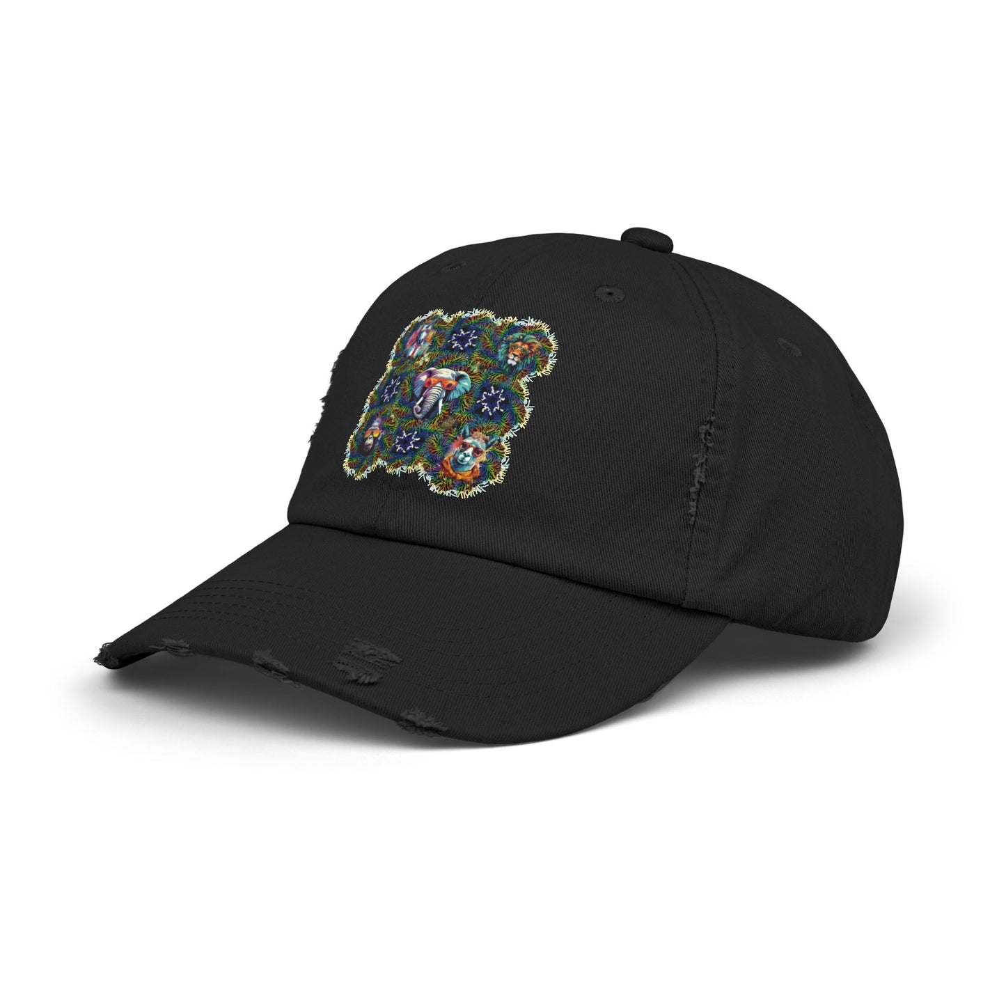 Wild & Cool Creatures Unisex Distressed Cap, Graphic Art, Animals, Gift, Hats, Cotton Twill, Adjustable, Gifts for Women Men Friends Teens