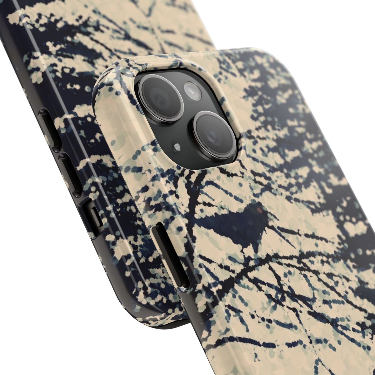 Crows in Forest Tough Phone Cases, iPhone & Samsung cases, wireless charging, crows, trees, birds, original artwork, gifts, Halloween