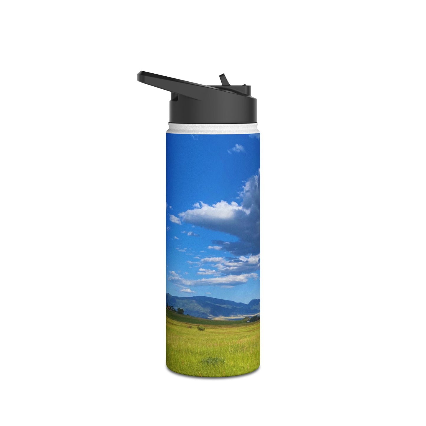 Western Landscape Stainless Steel Water Bottle, Mountains, Sky, Clouds, Original Photo Artwork, Gift, Nature, Beautiful Day, BPA-free
