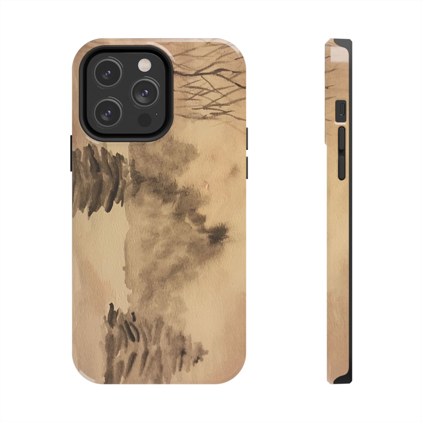 Winter Scene Tough Phone Cases, iPhone & Samsung cases, wireless charging, pine trees, snow, original watercolor artwork, gifts, Christmas