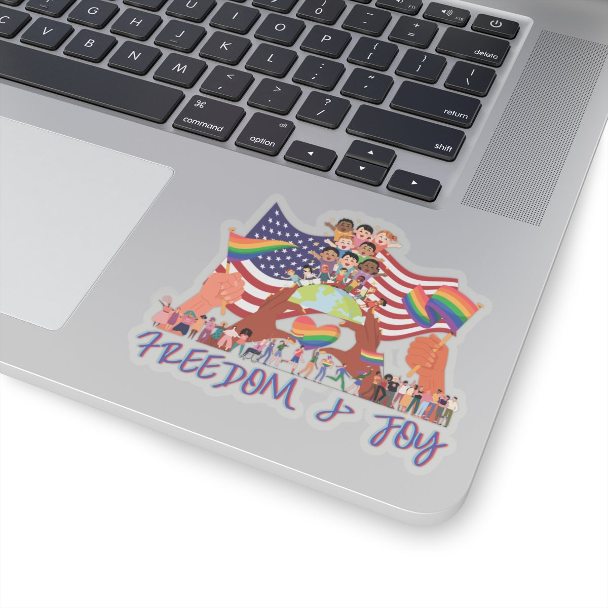 Freedom & Joy Graphic Kiss Cut Stickers, happy, equality, inclusion, patriotic, pride, colorful, gender neutral, student, gift, decorate