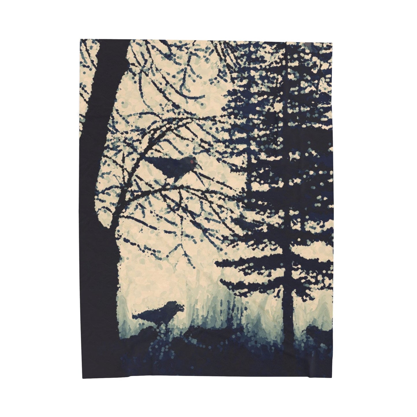 Crows in Forest Velveteen Blanket, Cozy Throw, Home Decor, Gift, Bed Cover, Vibrant Couch Blanket, Birthday Wedding Anniversary Christmas