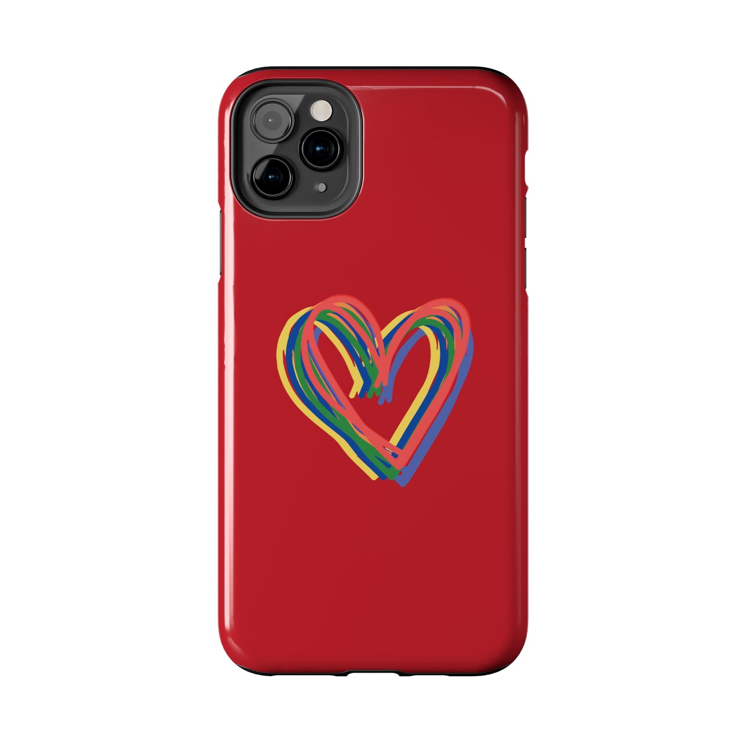 Rainbow Hearts Tough Phone Case, Red Phone Cover, Smartphone Case, Heart Pattern Phone Shell, Phone Hard Case, Colorful, Wireless Charging