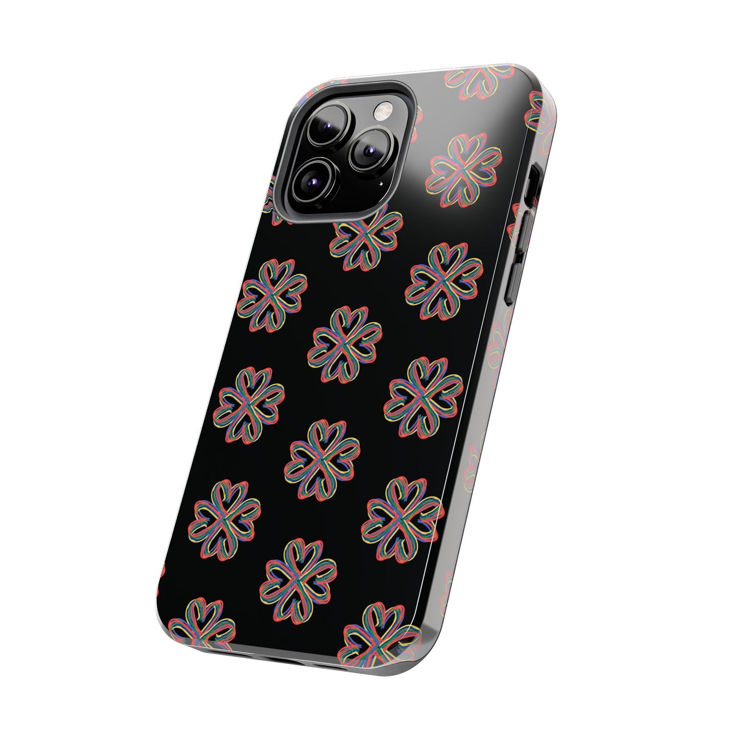Tough Phone Cases, Floral Phone Cover, Protective Floral Case, Colorful Phone Shell, Black Phone Case, Wireless Charging