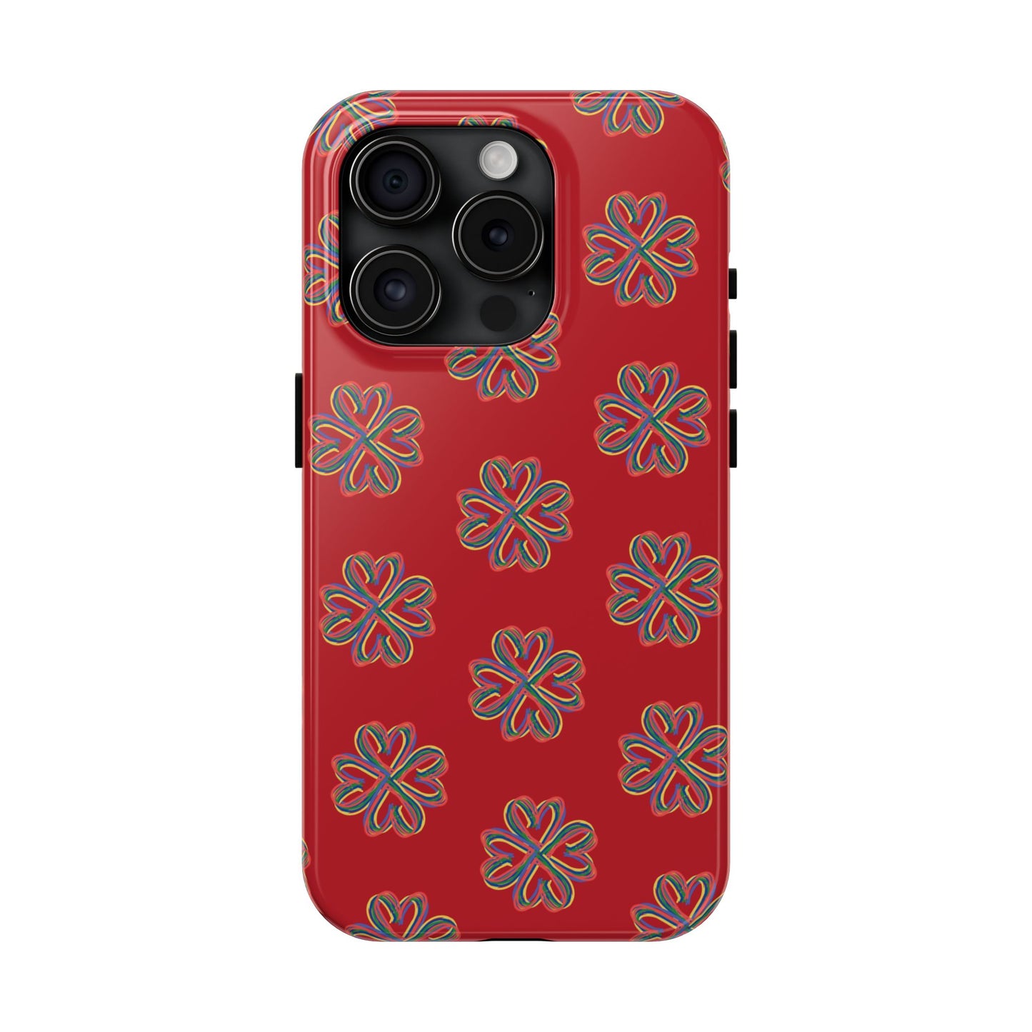 Floral Tough Phone Case, Red Phone Cover, Protective Tech Accessory, Botanical Phone Shell, Gift for Gardeners, Colorful, Wireless Charging