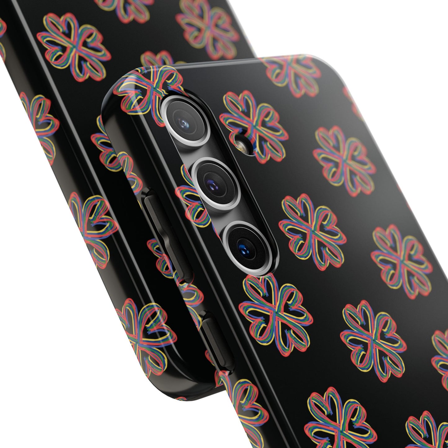 Tough Phone Cases, Floral Phone Cover, Protective Floral Case, Colorful Phone Shell, Black Phone Case, Wireless Charging