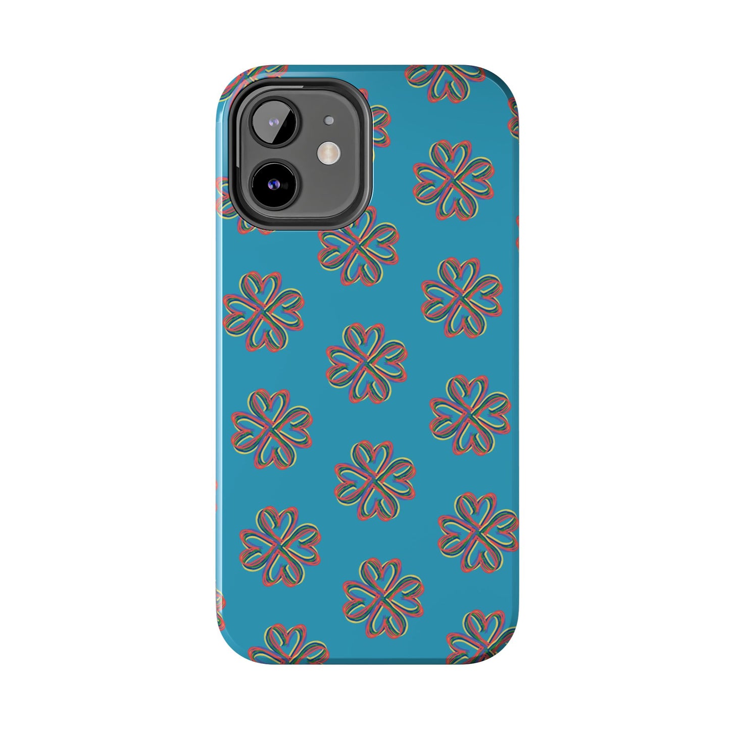 Floral Tough Phone Case, Colorful Turquoise Case, Hard Cover, iPhone Samsung Galaxy Google Pixel, Botanical Print Phone, Wireless Charging