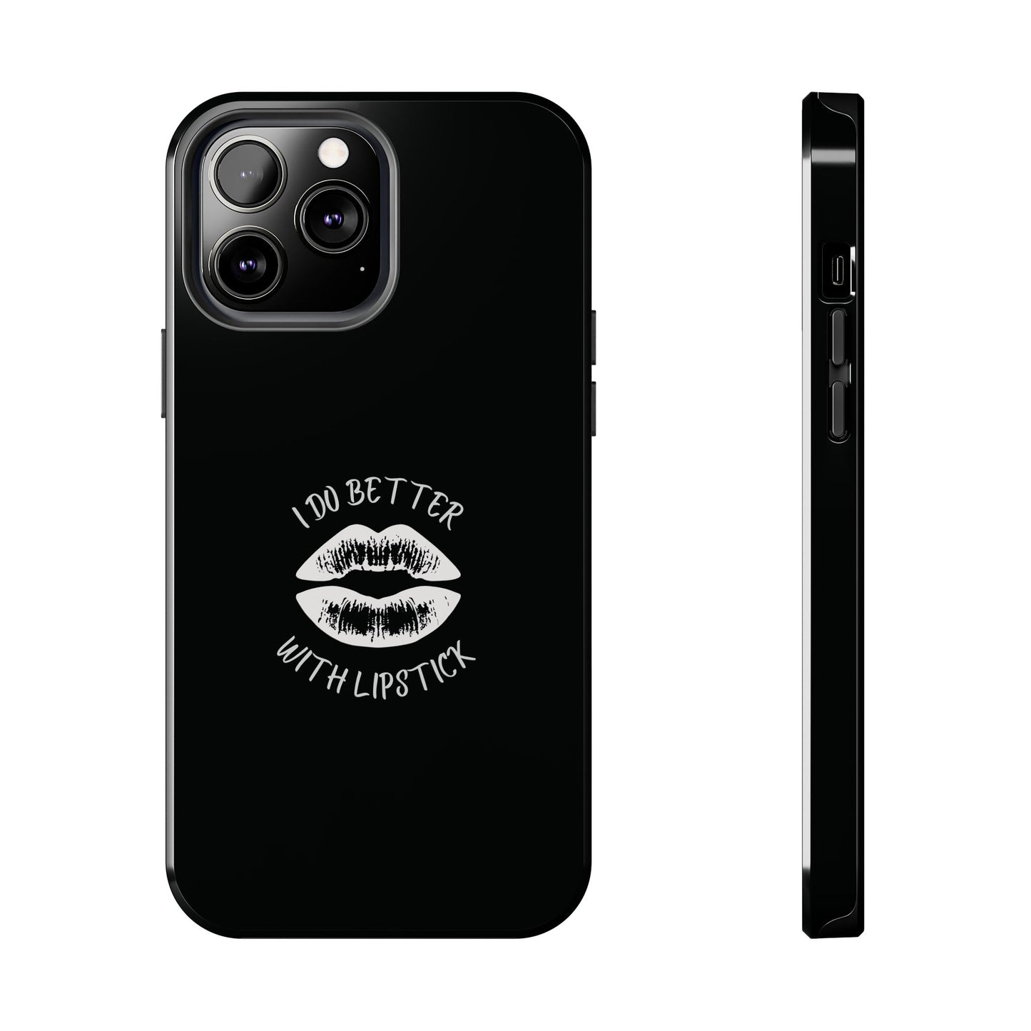 Glamorous Lipstick Tough Phone Cases - Empowered Gifts, Sassy Wireless Charging Cover, Fun Lips Samsung & iPhone Cases, Black Design