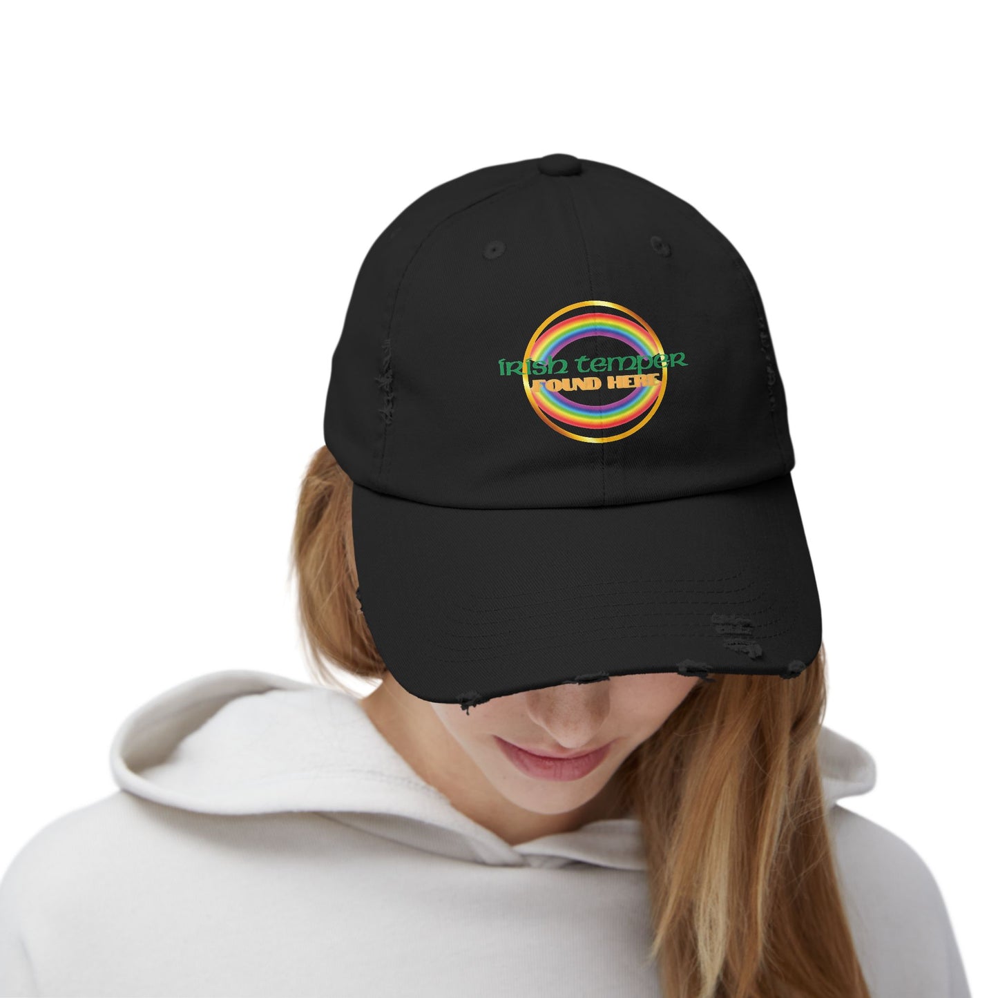 Irish Temper Found Here Funny Unisex Distressed Cap