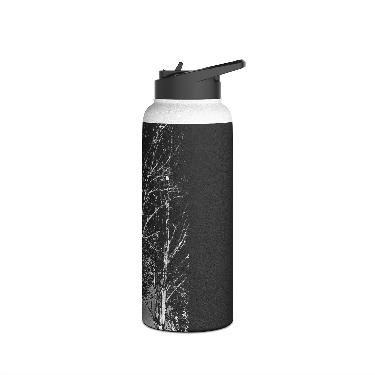 Worm Moon Night Tree Stainless Steel Water Bottle, Nature, Artwork, Gift, Black and White, BPA-free, Photo, Halloween