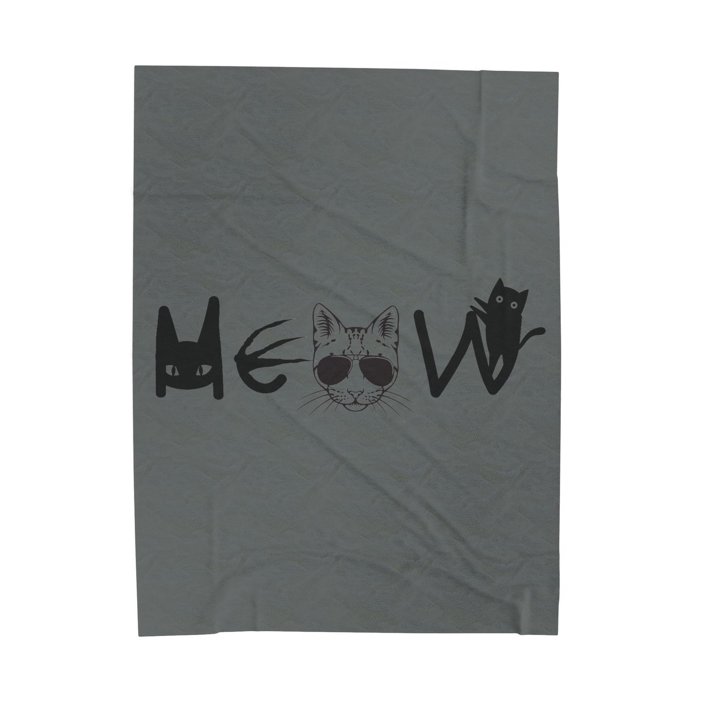 Dark Grey Meow Velveteen Blanket, Cozy Throw, Home Decor, Gift, Bed Cover, Dorm, Warm, Soft, Couch Blanket, Birthday Anniversary Christmas