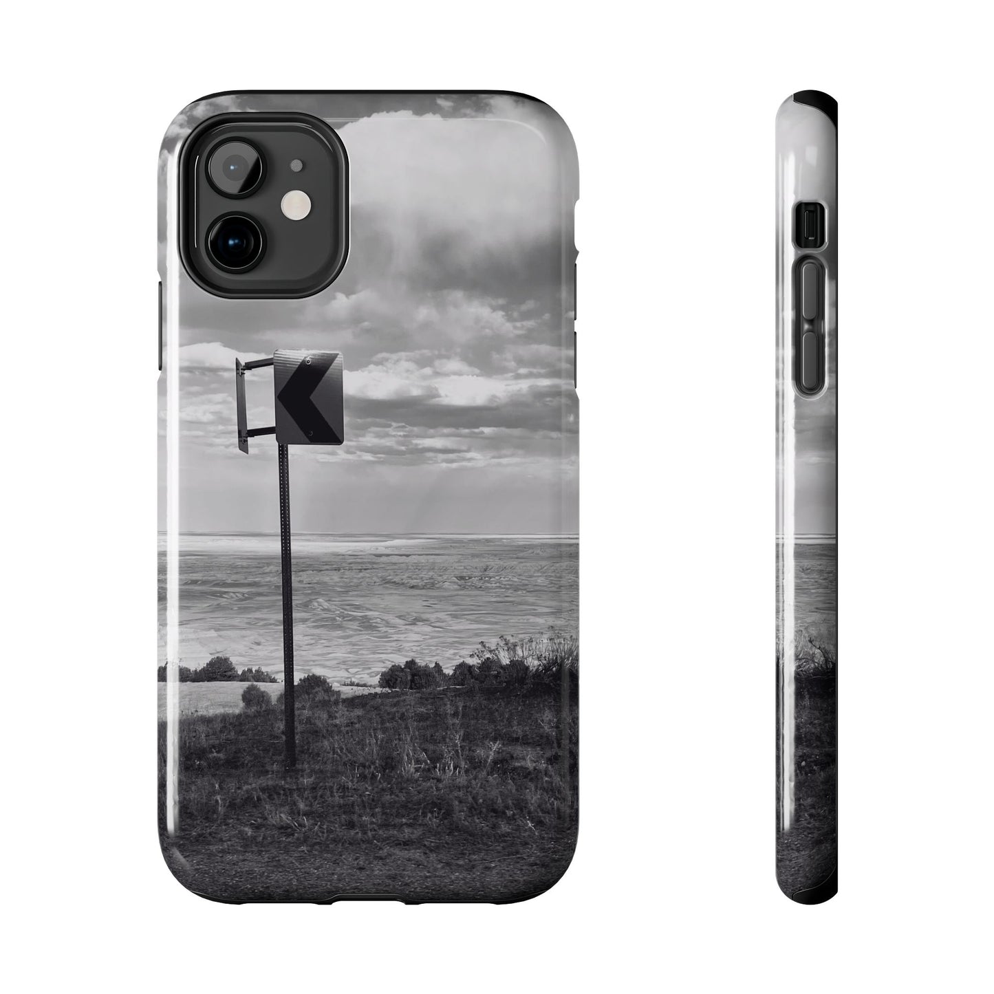 Road Sign Tough Phone Cases, iPhone & Samsung cases, wireless charging, black and white photo, nature, original art, gift birthday Christmas