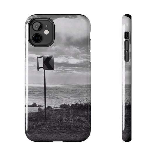 Road Sign Tough Phone Cases, iPhone & Samsung cases, wireless charging, black and white photo, nature, original art, gift birthday Christmas