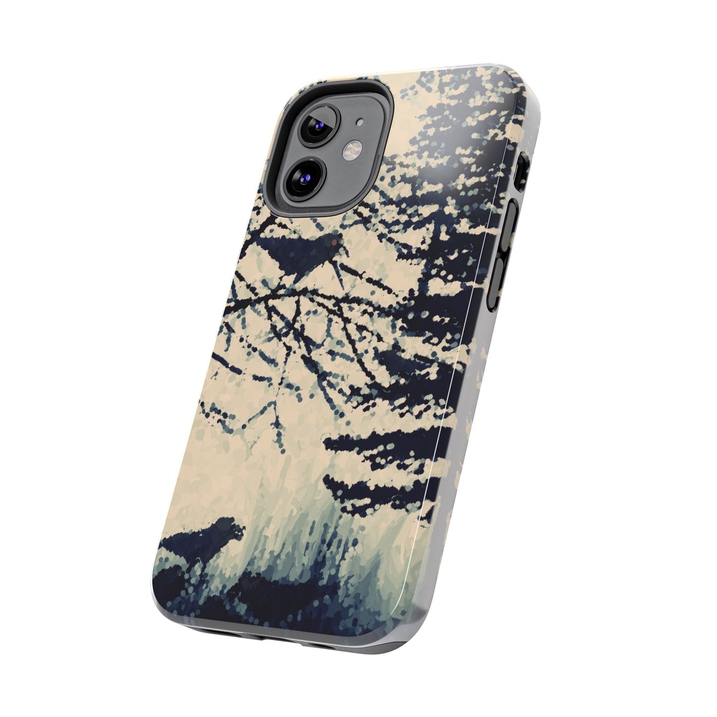 Crows in Forest Tough Phone Cases, iPhone & Samsung cases, wireless charging, crows, trees, birds, original artwork, gifts, Halloween