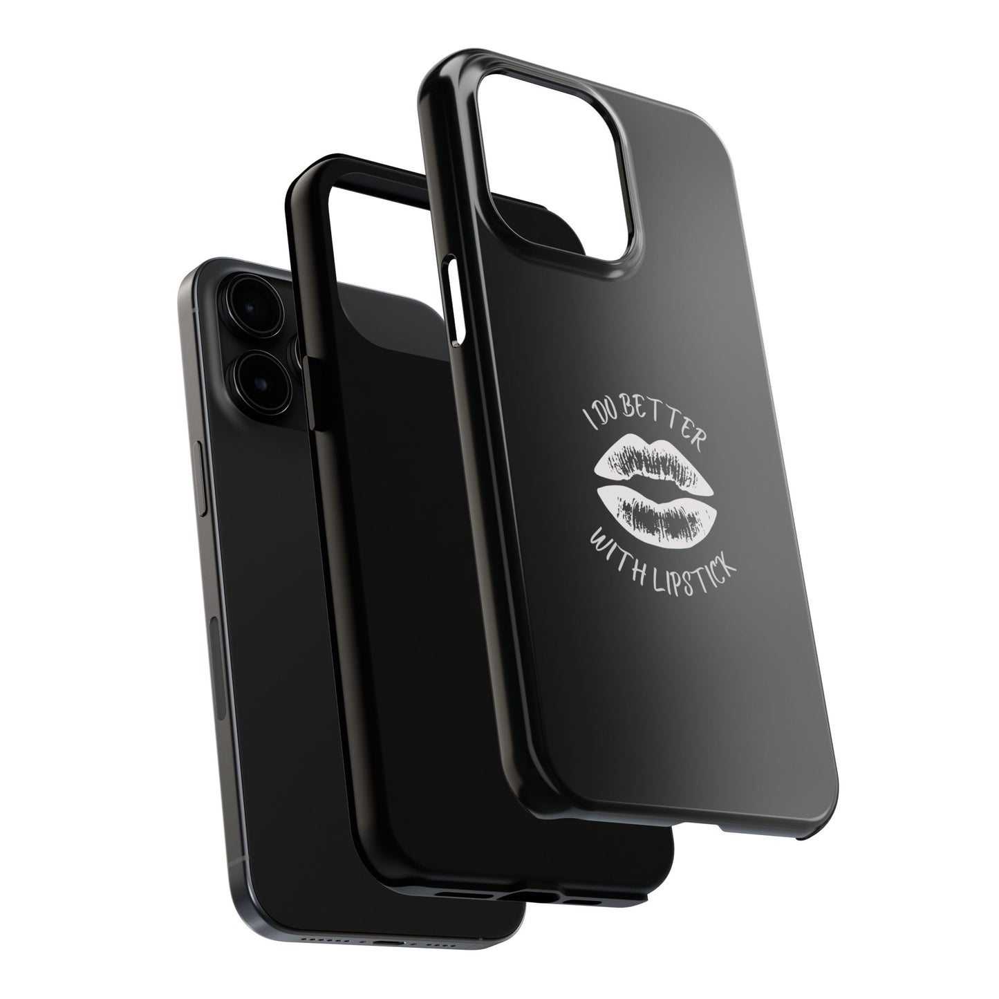 Glamorous Lipstick Tough Phone Cases - Empowered Gifts, Sassy Wireless Charging Cover, Fun Lips Samsung & iPhone Cases, Black Design