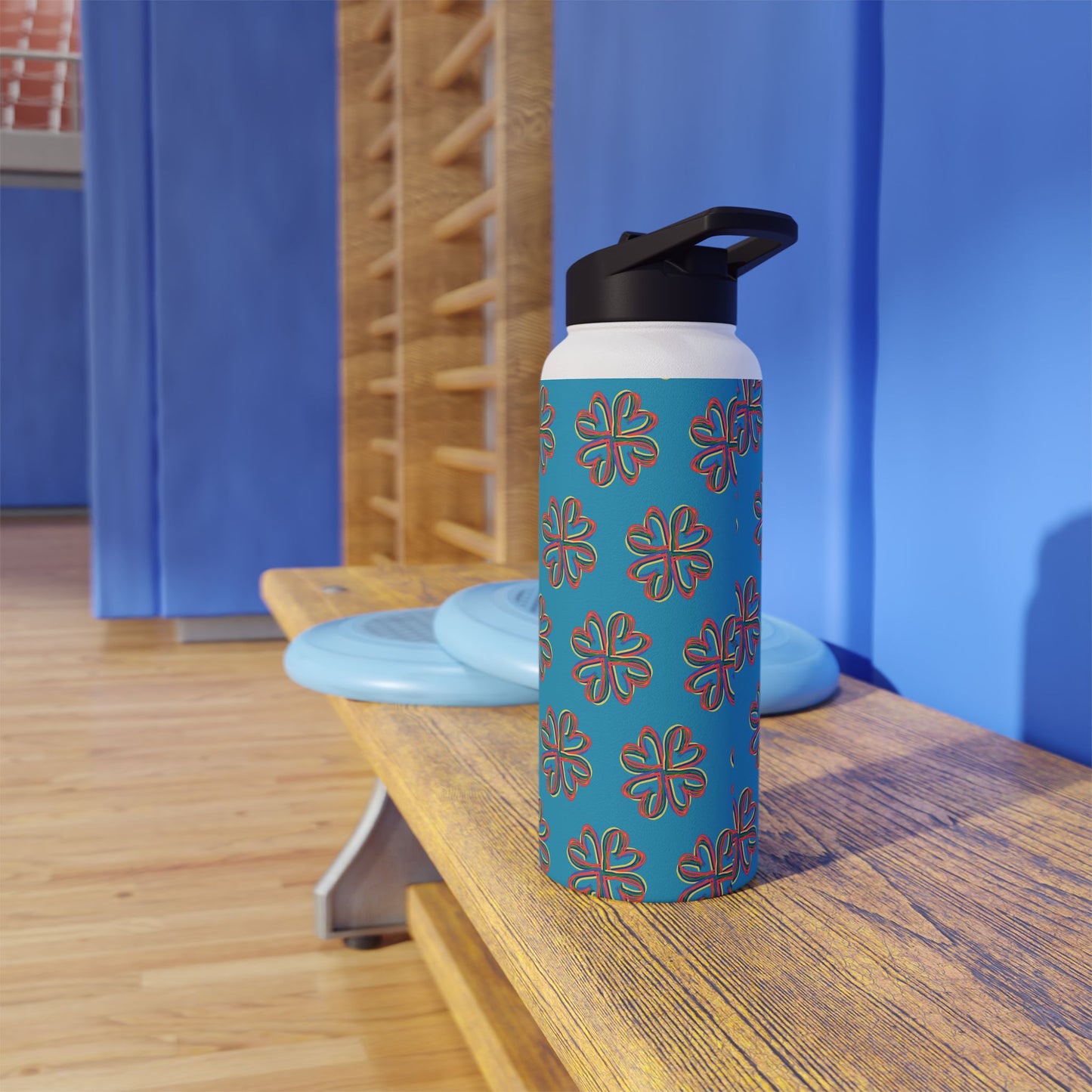 Turquoise Colorful Floral Stainless Steel Water Bottle, Gender Neutral, Gift, Exercise, Run, Workout, Eco BPA-free, Gift Birthday Christmas