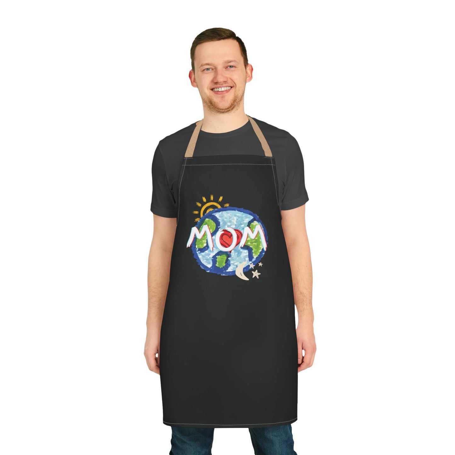 Apron, MOM Chefs Whole World Sun Moon Stars Heart Love Mothers Day Gifts for Women Grilling Cooking BBQ Kitchen