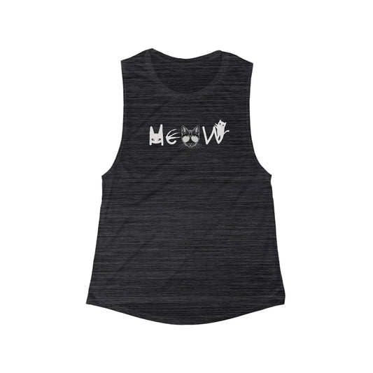 Meow Women's Flowy Scoop Muscle Tank, equality, inclusion, election, cats, sassy, exercise, womens tee, gift, friends, sleeveless, birthday